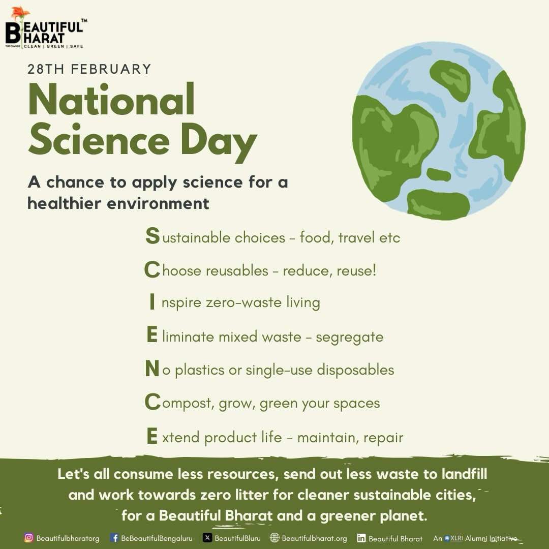 What does National Science Day have to do with our Beautiful Bharat aims? Give us any word and we’ll pull in a connection😊, because we truly believe everything is so closely connected with our planet, be it science, history, geography or civics.
So here’s a simple checklist pulling in ways we can live more sustainably in harmony with our planet. Whether a child in a science class or an adult in the real world, there’s something we can all do to make our world more beautiful and our planet greener 🌱🌎🌱
#SustainableLiving #scienceday #greenearth #unsdgs
#Bethechange BeautifulBharat