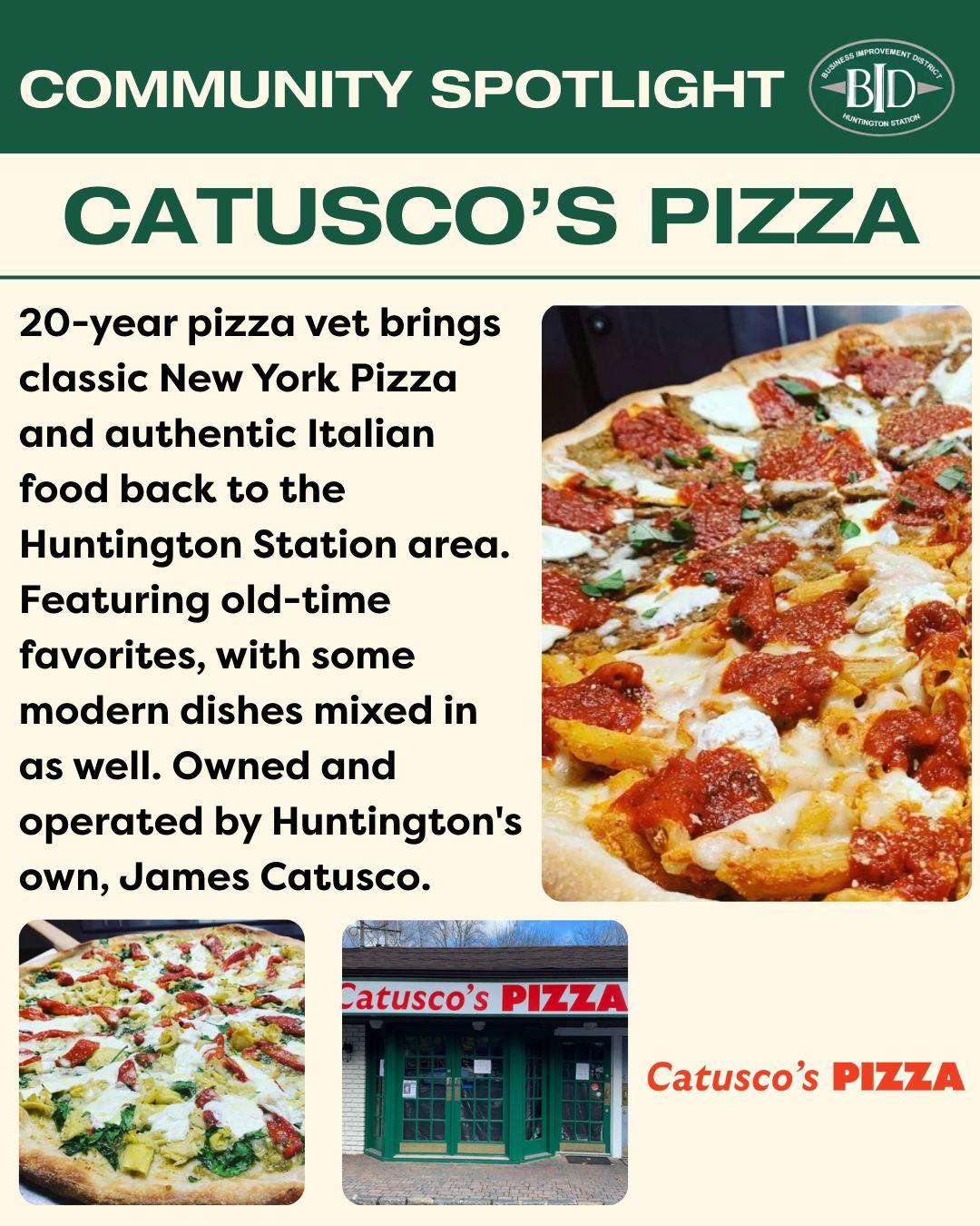 Try out the delicious Catusco's Pizza!
.
"20-year pizza vet brings classic New York Pizza and authentic Italian food back to the Huntington Station area. Featuring old-time favorites, with some modern dishes mixed in as well. Owned and operated by Huntington's own, James Catusco."
.
Visit them at 336 Depot Rd., Huntington Station, NY, and check out their menu at www.catuscos.com!
.
#pizza #italian #pasta #dinner #dinelocal #catering #huntingtonstation #longisland