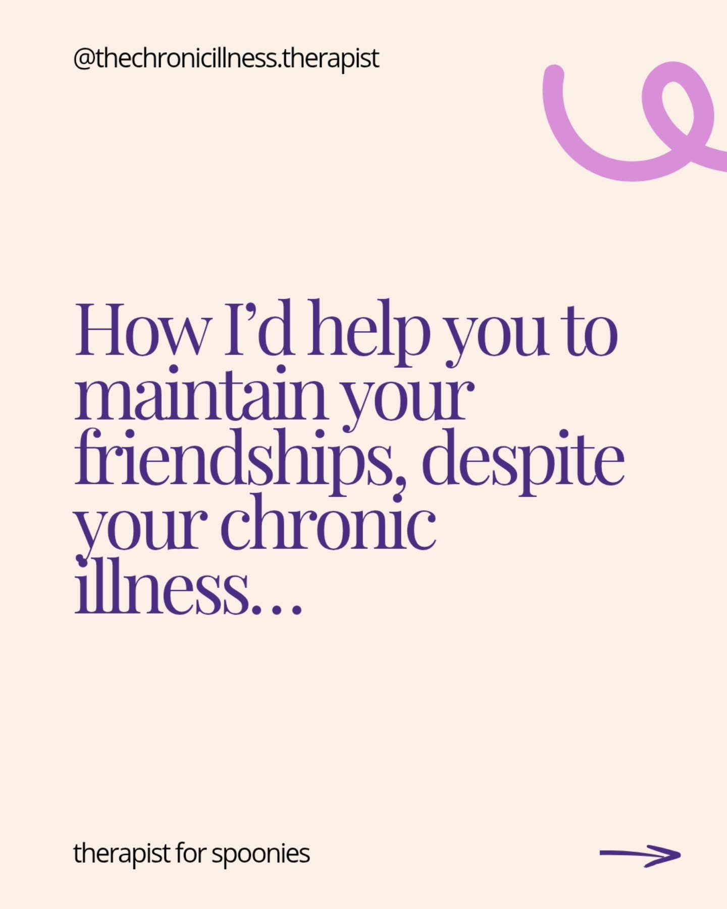 Maintaining friendships can feel like another chore with a chronic illness, can’t it?
Building the confidence to show up as you are and maintaining boundaries so that friendship meets both your needs is exactly what we’d work on together 🌿
Because chronic illness can be lonely enough, without losing your valuable friendships too 💜
Follow along @thechronicillness.therapist for more spoonie support!
#chronicillness #friendships #confidence #boundaries