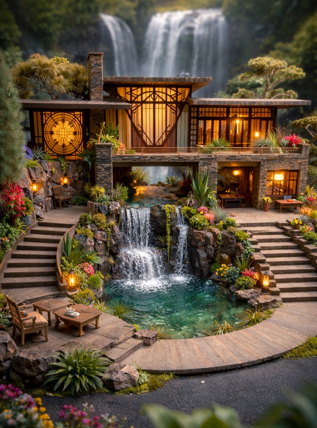 A Fallingwater-inspired Prairie style miniature home… with a waterfall pool, glowing lanterns, and enough cozy vibes to make you want to shrink down and move in. 🏡✨ I posted the full tour + my best build tips. Read it via the link in bio.
#smallworldminiatures #miniatures #diorama #franklloydwright #fallingwater #prairiestyle