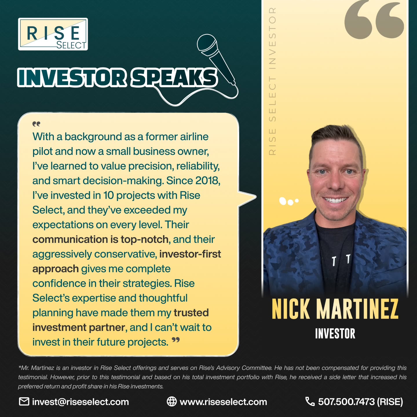 Nick partnered with Rise Select in 2018. He’s invested in 10 projects since. He trusts our process, our planning, and the way we put investors first. That trust means everything to us. We’re proud to grow alongside partners like Nick.
#investwithrise #riseinvestors #passiveincome #studenthousing #multifamily