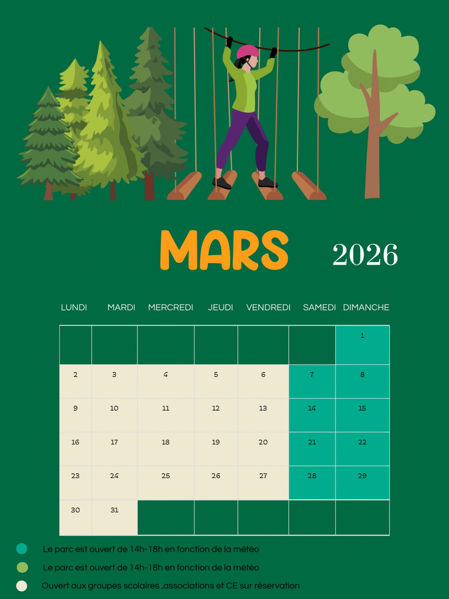 Le parc ouvre ses portes tout le week-end !
🌼🌸Le printemps s’installe doucement, on croise les doigts pour que la météo soit au rendez-vous afin de profiter pleinement du Park.
# bzh #accrobranche #dirinon #mars