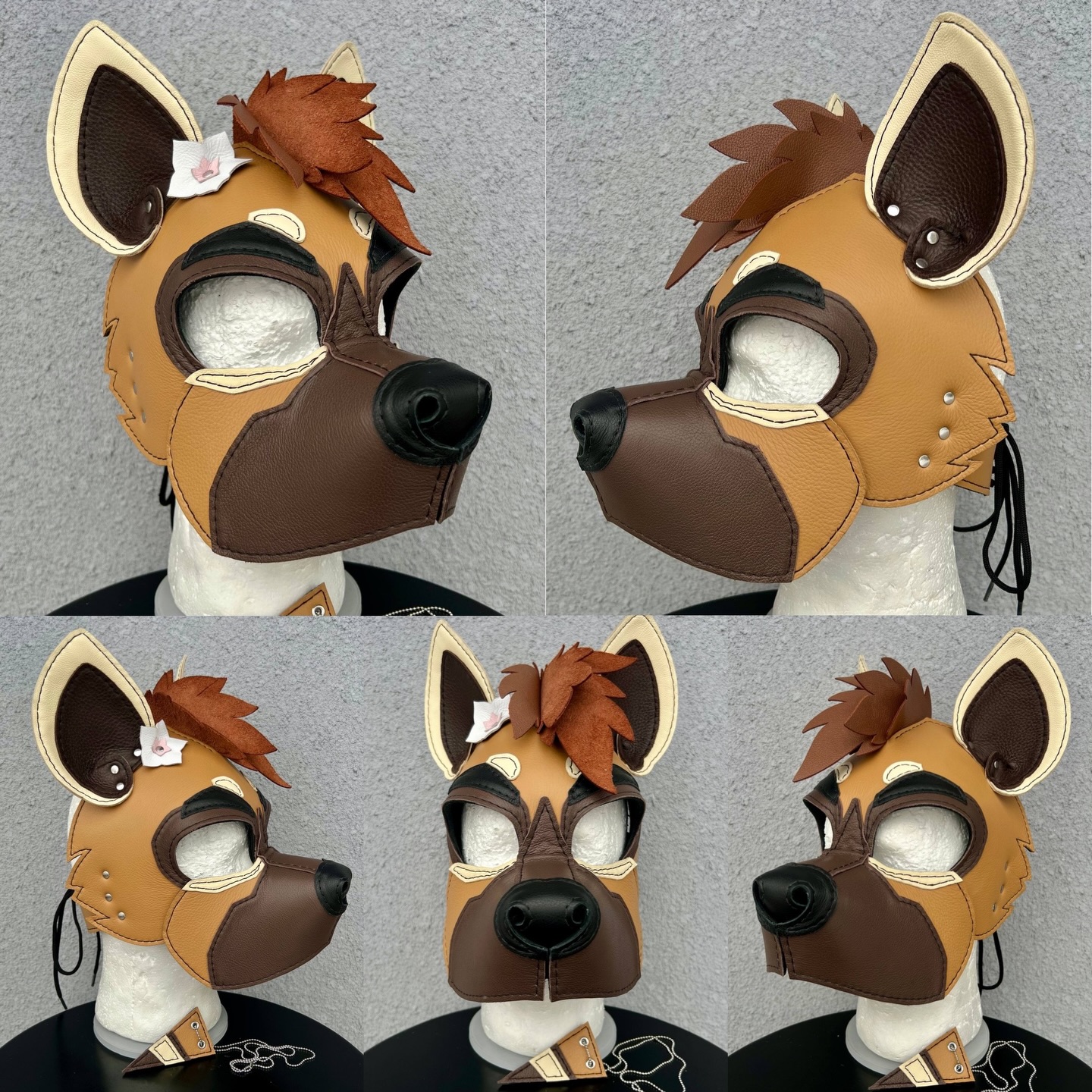 A stunning custom hyena hood w/ a beautiful leather flower on it!
For Faintly Spotted
scrapyardleather.com
#scrapyardleather #scrapyardlthr #petplay #furries #furryfandom