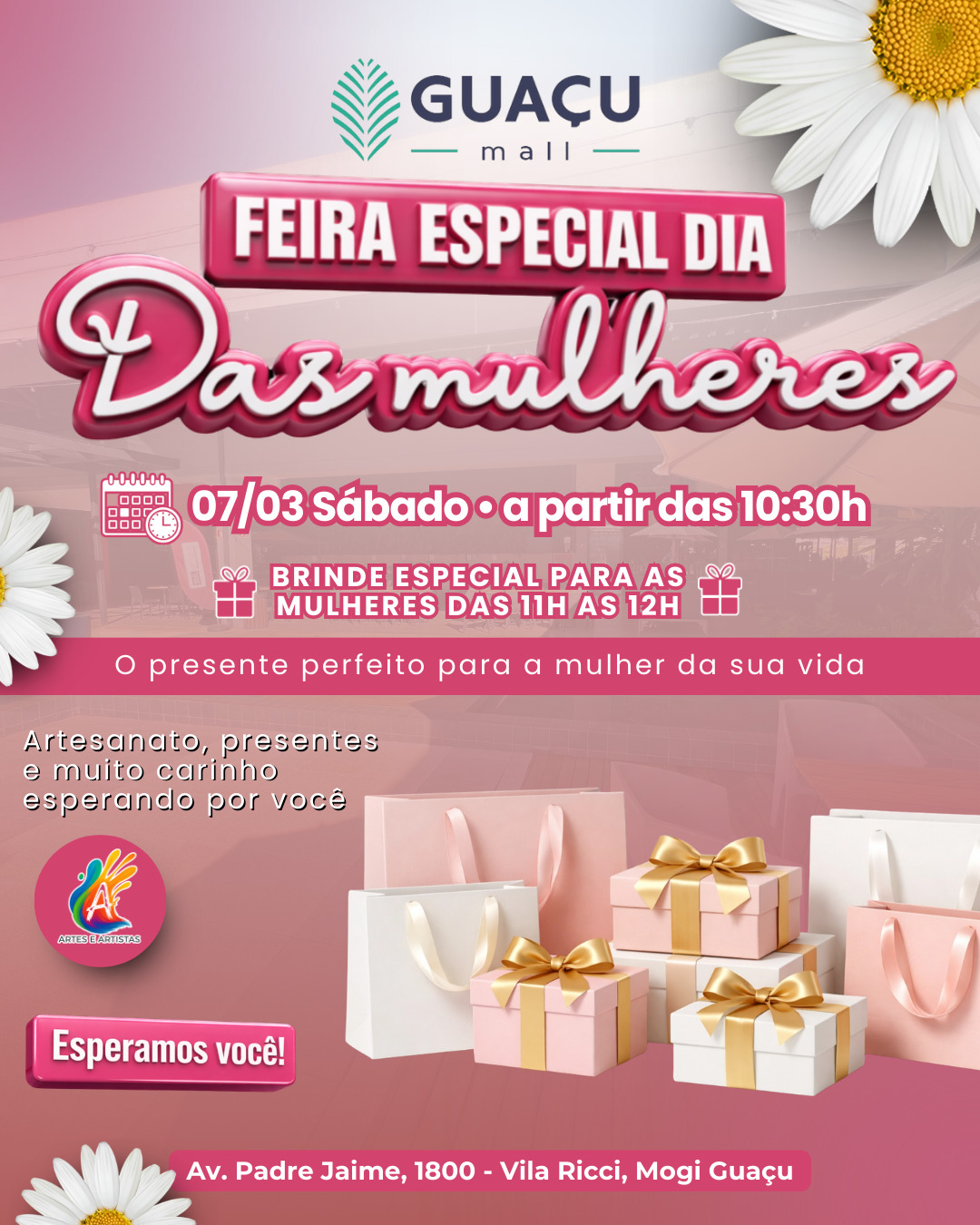 🌸 Feira Especial Dia das Mulheres no Guaçu Mall!
Artesanato, presentes e muito carinho esperando por você.
Sábado (07/03), a partir das 10h30 — com brinde especial para as mulheres das 11h às 12h.
Venha encontrar o presente perfeito e celebrar esse dia especial! 💝
@azulviagensmogiguacu
@mandore.bolsas
@sossuplementosfitness
@skyfitguacumall
@maravilhasdolarmogiguacu
@sakacelulares
@massasdaceciliaoficial
@fabrispumaoficial
@carnesmantiqueiramogi
@mavenbarberco
@eletrica_area
@dubelatomogiguacu
@rest.carnesmantiqueiramogi
@marcenaria.loft
@graoebrasaguacu
🚩Av Padre Jaime, 1.800 - Vila Ricci, Mogi Guaçu - SP
#compras #mogiguaçu #comprasmogiguaçu #comprasmogimirim
MRC BRASIL MARKETING