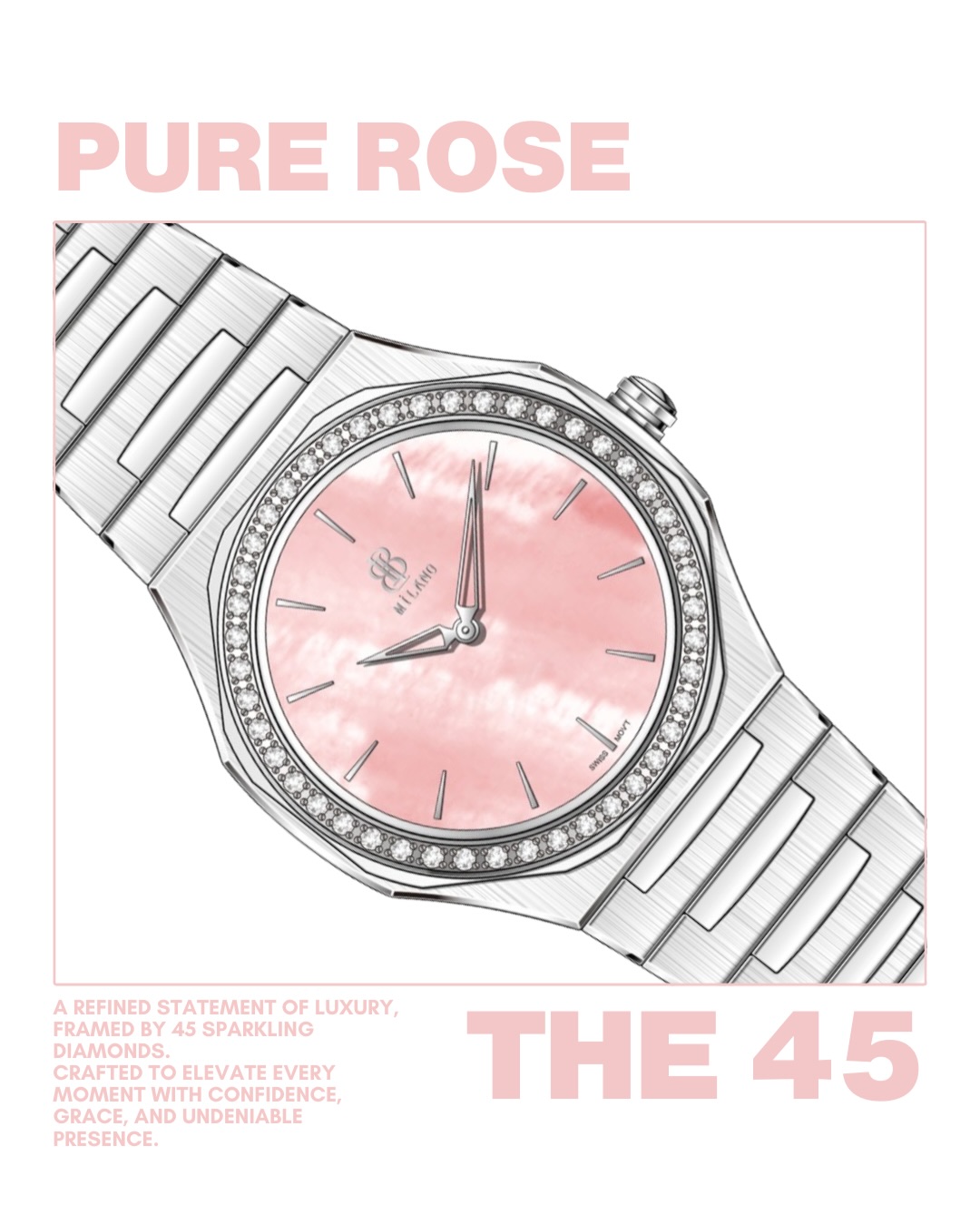 Diamond 45 Collection ✨
6 colors. 6 moods. One timeless elegance.
Framed with 45 brilliant diamonds to reflect your presence in every moment.
Choose the one that defines you
Diamond 45 مجموعة✨
7 ألوان... ٦ شخصيات... وأناقة واحدة لا تتكرر.
مرصّعة ب 45 حبة الماس لتعكس حضورك في كل لحظة.
اختاري اللون الذي يشبهك
🤍
#views #dubai #watches