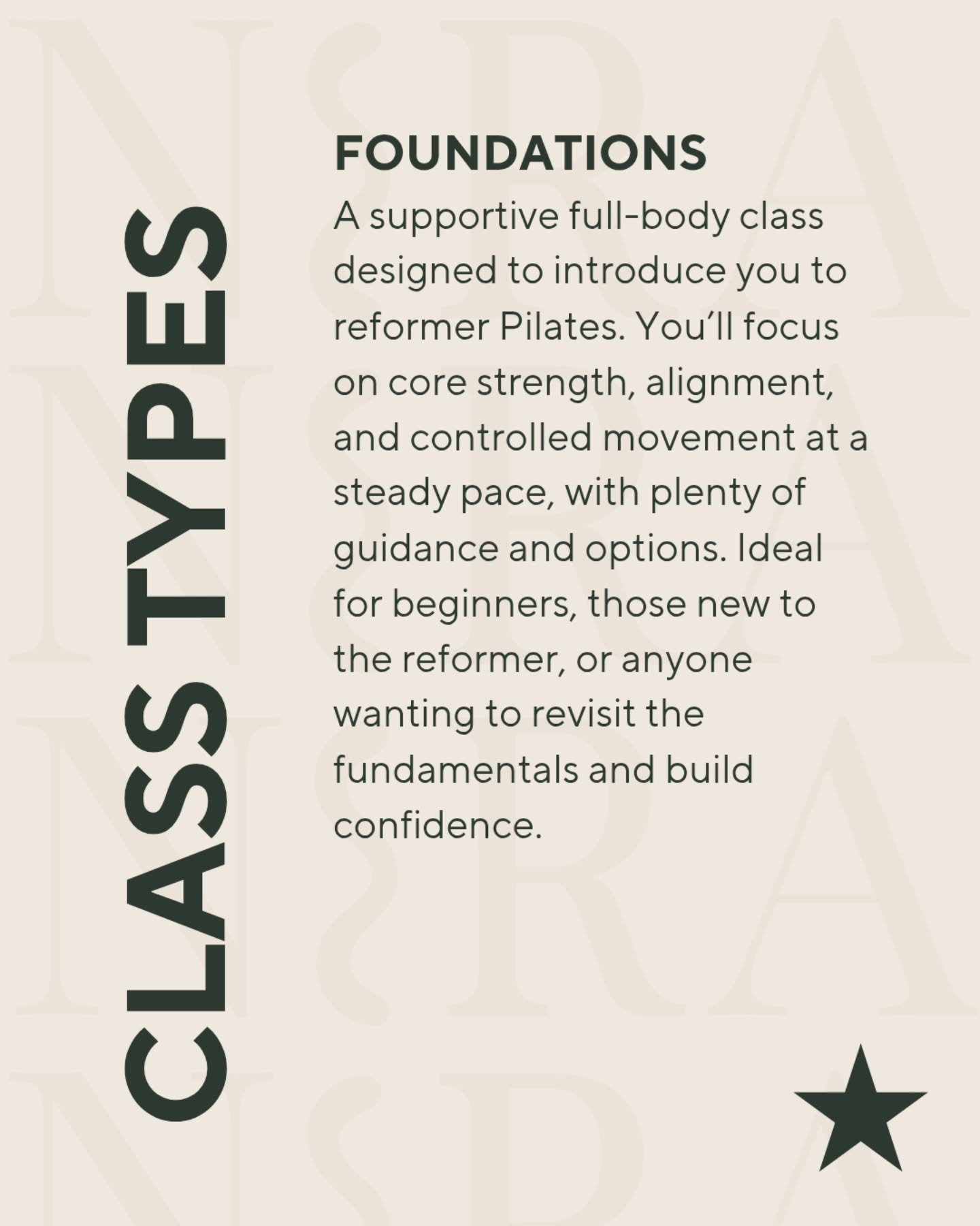 Three ways to move. One intentional practice.
From steady foundations to stronger progressions, each class is designed to meet you where you are, and support where you’re going.
⭐ Foundations for confidence, control, and connection
⭐⭐ Mixed Ability for strength, balance, and choice
⭐⭐⭐ Progressions for depth, challenge, and flow
Whether it’s your first time on the reformer or you’re ready to build further, there’s space for you here.
Which class feels right for you right now?