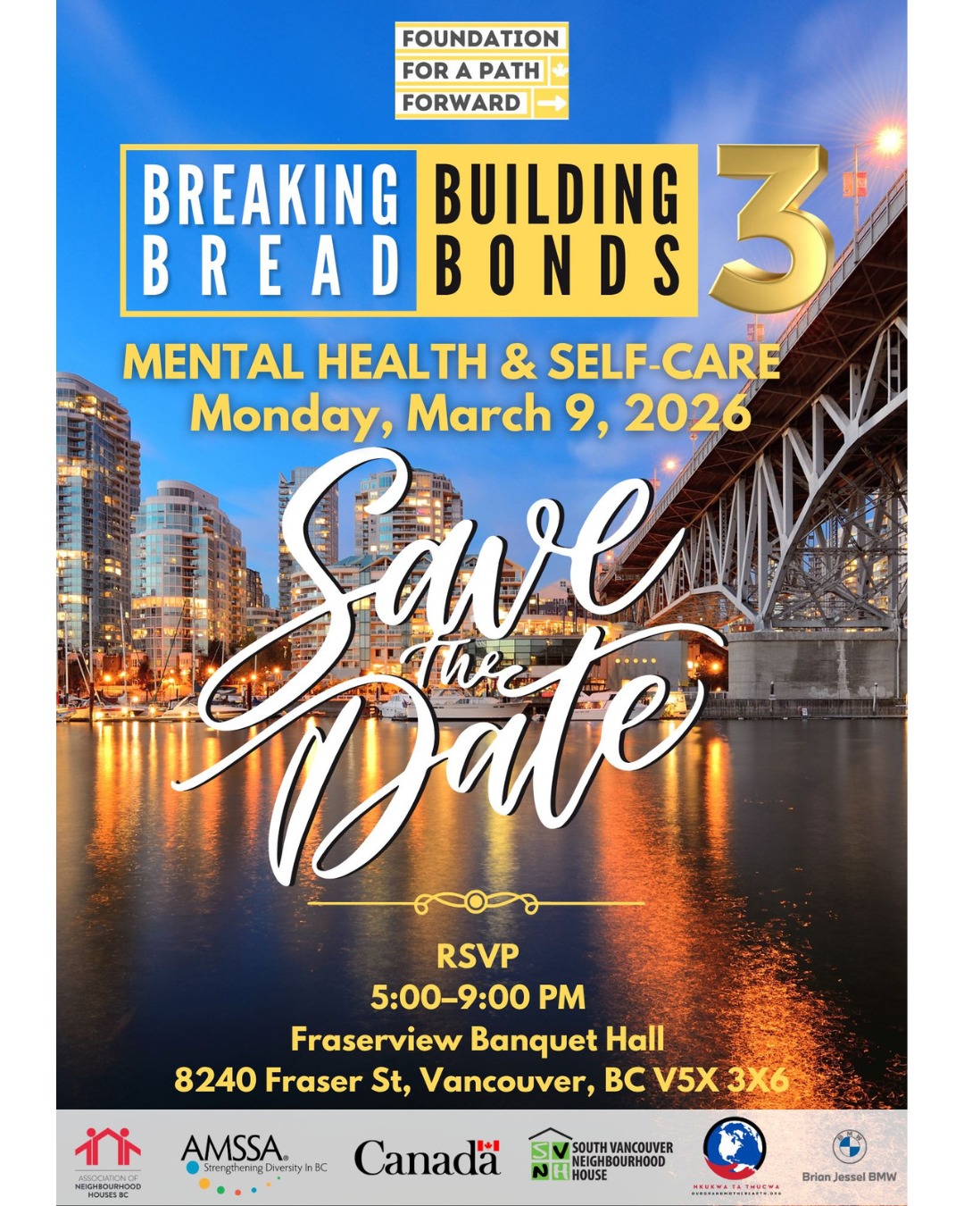 For the third year, one of BC's premier interfaith and intercultural galas returns—and you're invited!
Breaking Bread, Building Bonds has become one of the province's most anticipated gatherings where faith leaders, community builders, frontline workers, policymakers, and changemakers come together to break bread, share stories, and build the connections that heal our communities.
This year's focus: Mental Health & Self-Care
📅 Monday, March 9, 2026
⏰ 5:00–9:00 PM
📍Fraserview Banquet Hall - 8240 Fraser St, Vancouver, BC V5X 3X6
🔥RSVP Link >> bit.ly/BBBB3-2026
Or, >>> click link in bio👆
Our Society of Our Grandmother Earth (SOGE) is co-sponsoring this event once again, welcoming folks from all walks of life, seeking to embrace diversity and unity through interdisciplinary engagements among community leaders, mobilizers, educators, artists, social justice activists, journalists, policymakers, and entrepreneurs, etc.
🔥 Why This Year Matters More Than Ever?
Right now, 1 in 5 Canadians experiences a mental illness in any given year. Stress, anxiety, and grief are showing up everywhere—at kitchen tables, in classrooms, and on night shifts. Too many of us wait too long for care, and young people carry more worry than ever. All of these stresses, fears, worries and griefs contribute to complex trauma. But here's what we know: connection heals faster than isolation.
Year 3 aims to bring together 1,000 leaders, helpers, and hope-makers from every corner of our province—across faiths, cultures, and sectors—for one powerful night of learning, healing, and action.
We extend this invitation out to anyone who may be interested in attending!
Learn more and RSVP, click link in bio