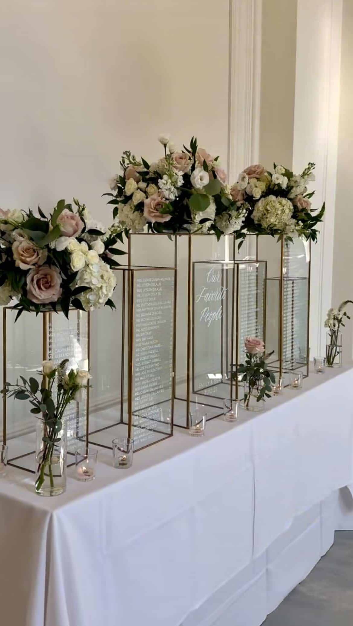 Mirrors, glass, acrylic, and paper - they can all work cohesively with a consistent design ✒️ Such beautiful & classic day-of signage for Emily & Sean, featuring a mixture of rentals and keepsakes ✨
Photography: @foschiniphotography
Video clips 1-3: @curationsbymaia
Venue: @finleyballrooms
Drink Sign Artwork: @amyelizabethartistry
#weddingcalligraphy #phillywedding #weddingrentals #seatingchart