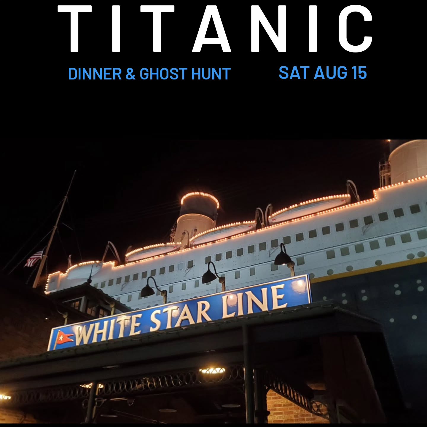 Saturday August 15th, we will be headed back to Branson. Missouri, for a dinner and a ghost hunt, exclusive to ghost hunt weekends and the wraith chasers. This will probably be the last event that we will do in Branson. As we may retire this location.
Follow the link in my bio. It'll take you to the website and you will see the titanic listed there.
#titanic #branson