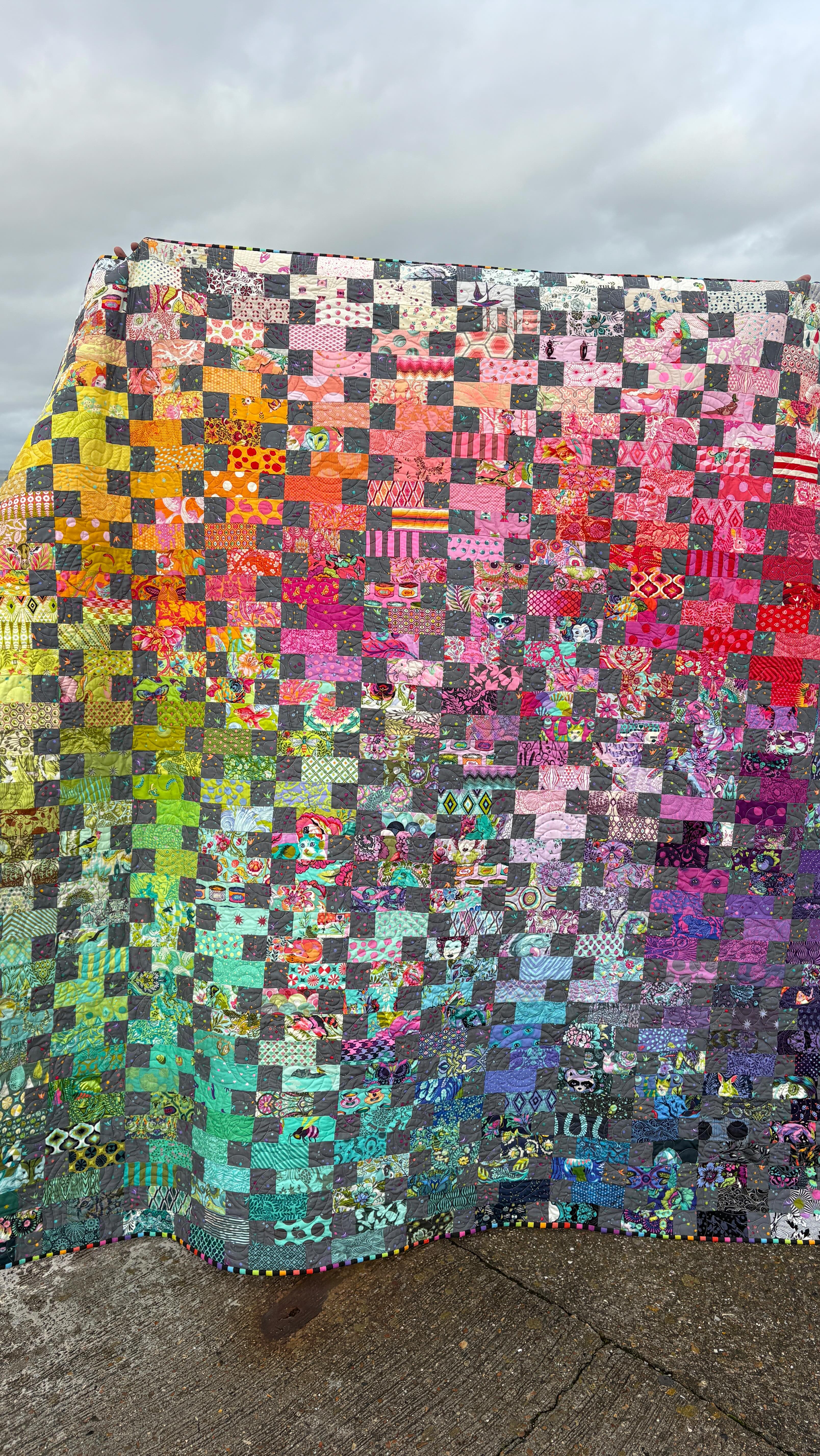 Here she is in all her epic scrappy rainbow goodness!! ❤️🌈
Climbing up the ranks as my most favourite quilt ever, many many @tulapink treasures went in to this one - full details in the previous post.
My version of the Zip It Quilt by @emmajeanjansen stitched with @aurifilthread
Let this be your invitation to go rogue, follow your gut/heart/soul, ignore the quilt police and make the rainbow quilt of your dreams!
And when you’re done, drop it like it’s hot so the rest of us can see ❤️🌈
#scrapquilt #rainbowquilt #tulapink #quilt #quilting