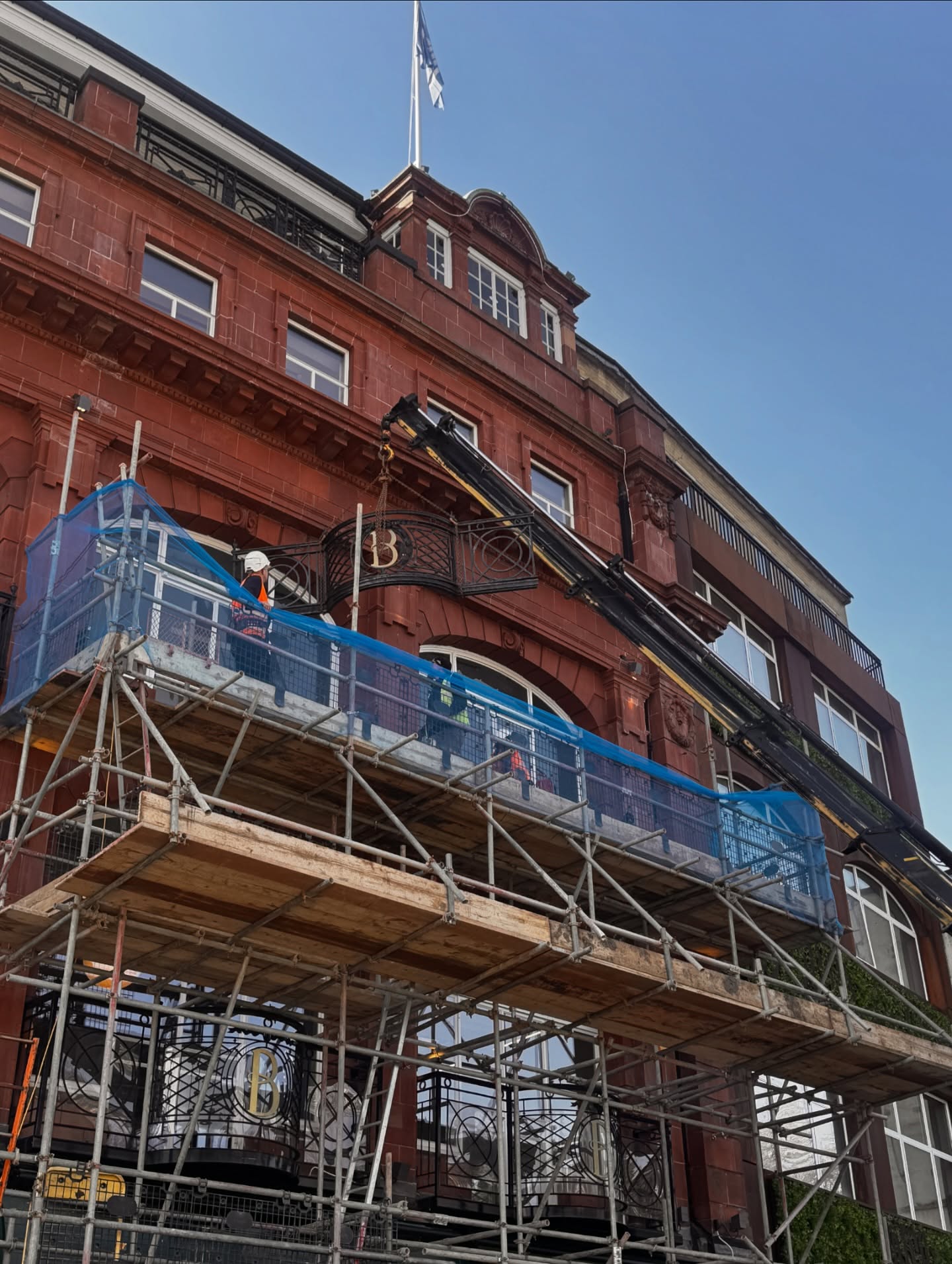 It’s been a while since we’ve had scaffolding outside! 👀
We’re removing the original cast iron balconies on the second floor, but they’re being replaced with like for like replicas,so the façade keeps its original charm.
The original balconies aren’t going to waste either. We’re repurposing them within the building, including seating in our rear courtyard and turning the brass “B’s” into decorative features.
Our construction teams are on track, and the new balconies should be reinstalled by May just in time for a new tenant to move in 🔧