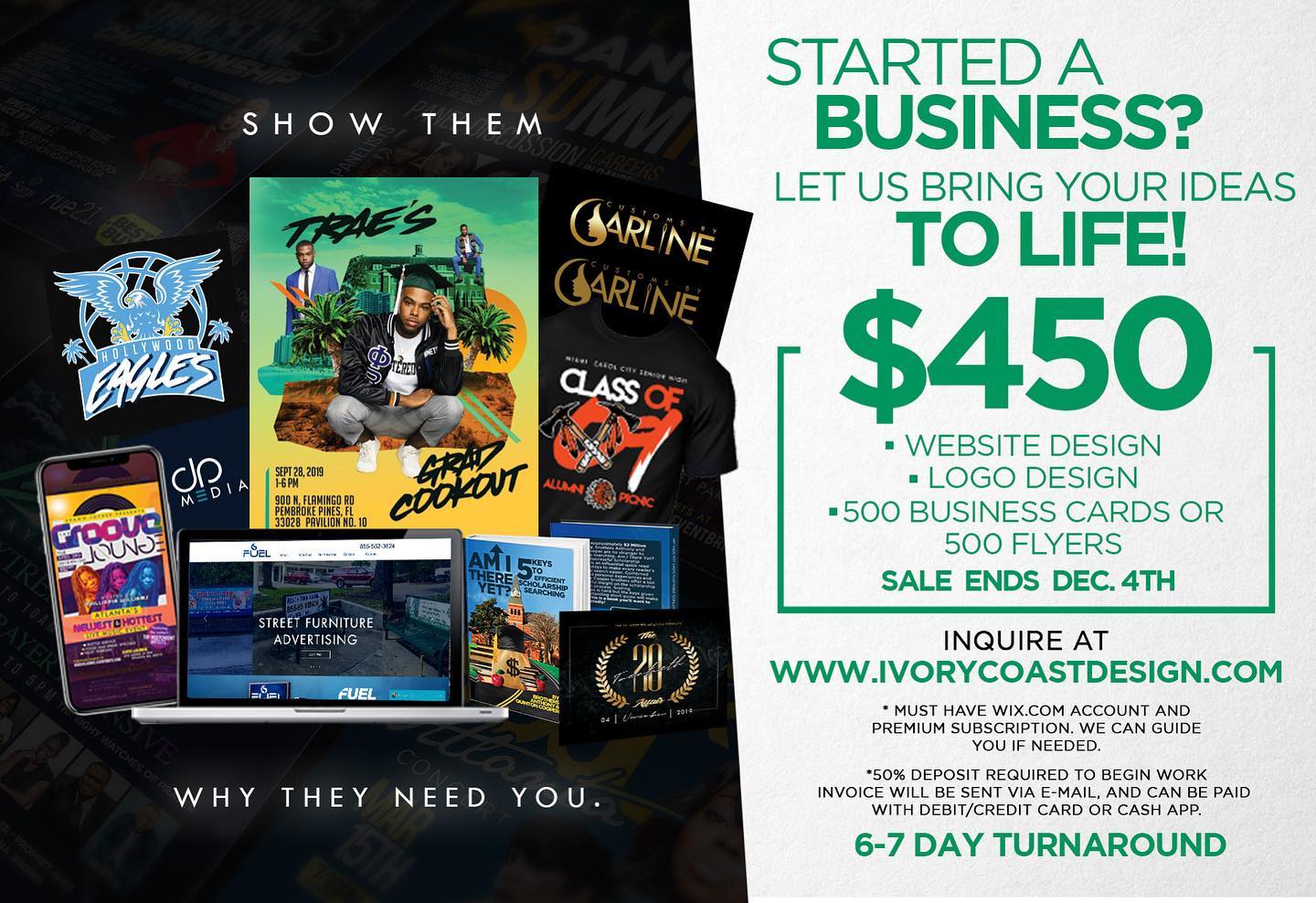 Starting a business? Need rebranding? Well here’s our affordable graphic design package that you won’t want to miss. Promotion ENDS December 4, 2019. #miamigardensgraphicdesigner #miamigraphicdesigner #miamigraphicdesign #graphicdesign #ivorycoastdesigns #tallahasseegraphicdesigner #famu #blackartist #blackexcellence #miamigardens