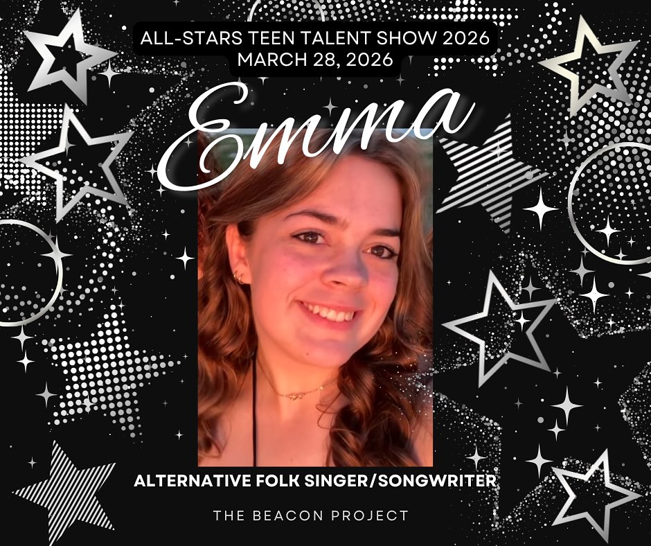 The spotlight is set, and Emma is ready to shine! ✨
Thank you for bringing your talent to the ALL-STARS TEEN TALENT SHOW 2026.
Catch Emma’s performance at the ALL STARS TEEN TALENT SHOW 2026, benefiting @thebeaconproject4teens .
🎟️ Get your tickets at thebeaconproject.org, cheer on incredible teen talent, bid on exclusive auction items, win exciting raffle prizes, and help us fight hunger, hardship, and homelessness among local teens.
March 28th, don’t miss it!
#TeensSupportingTeens
#AllStarsTeenTalentShow #TheBeaconProject #fundraiser #talentshow #fightinghunger #supportlocalnonprofits #singersongwriter #letsgo
