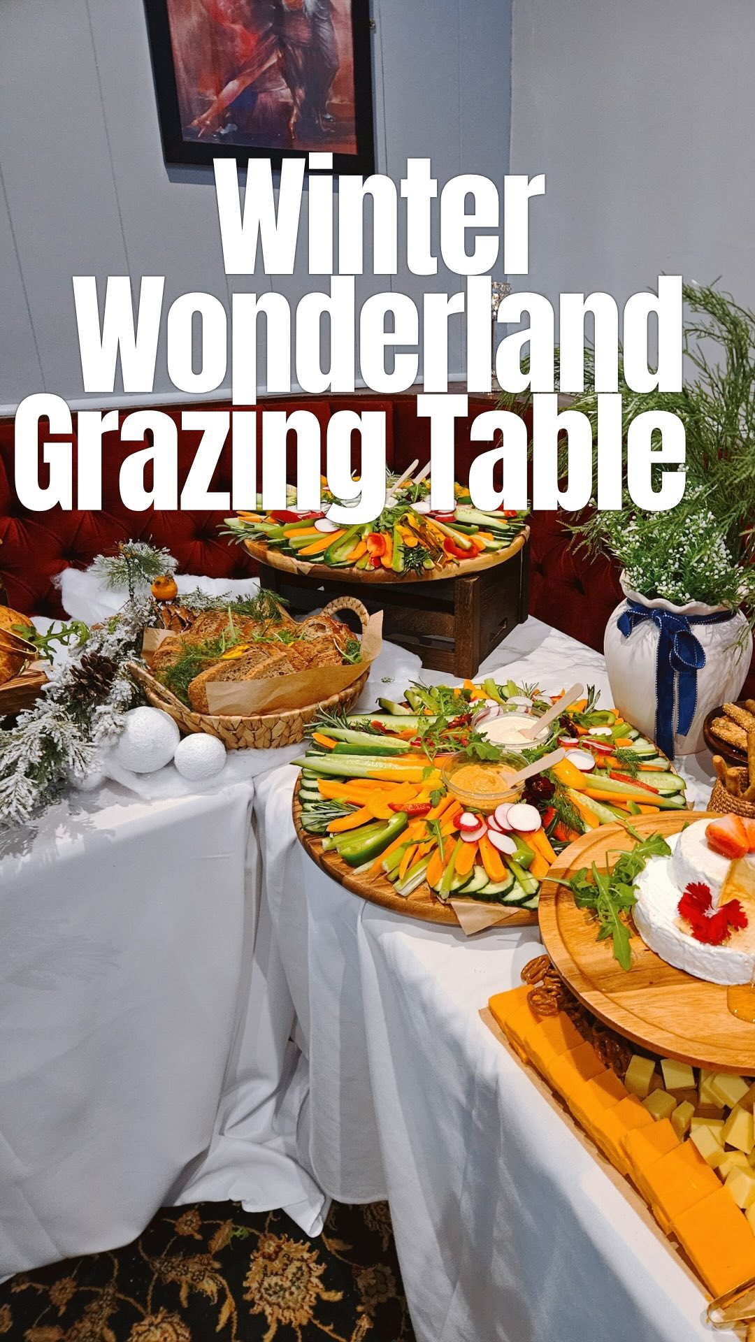 A Winter Wonderland Wedding grazing table, served with extra Christmas magic ✨🎄