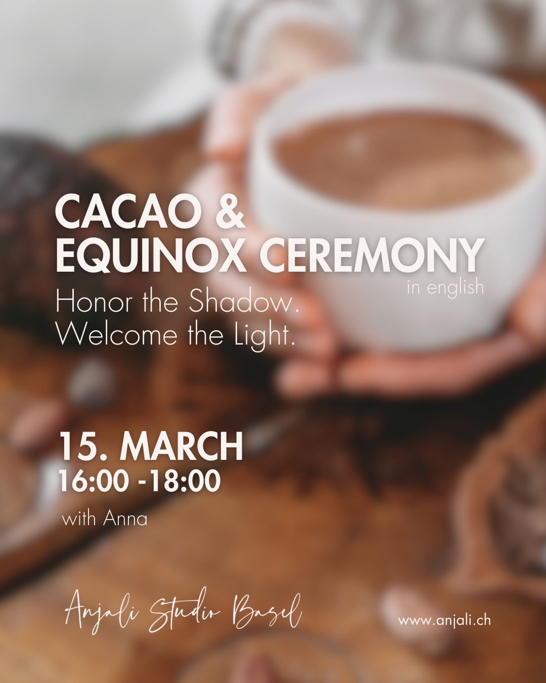 CACAO & EQUINOX CEREMONY
Honor the Shadow. Welcome the Light.
Sunday, March 15 • 16:00-18:00
In English with @she_feelz_good
As the sun finds its balance and the days begin to stretch toward the light, we stand at the sacred threshold of Spring. This is the moment where the quiet wisdom of winter meets the vibrant pulse of new life.✨
To celebrate I want to invite you to a seasonal ceremony dedicated to the alchemy of change. Together, we will honor the lessons gathered in the darkness—the rest, the solitude, and the deep restoration—as we prepare the soil of our hearts for the seeds of the future.
What to expect:
✨ Somatic Grounding: A gentle asana flow to soothe the nervous system and anchor your energy.
✨ The Medicine of Cacao: A heart-opening ritual with ceremonial cacao to soften the mind and amplify your inner voice.
✨ Guided Inquiry: A reflective journaling practice to clarify the intentions you are ready to bloom.
✨ Sacred Rest: A restorative Yoga Nidra journey to honor your inner wisdom and energize your dreams for the future.
Details and Energetic Exchange:
Sunday, March 15, 16:00-18:00
Investment: 45 CHF
What to Bring: Your favorite mug, a journal, and comfortable layers (warm socks are highly recommended for the Nidra practice).
🤎
What do you wish to see cultivated in the garden of your life this year? Come celebrate the returning light and plant the seeds of what is to come. I look forward to gathering with you.
Anna.
_
🔗 in bio
✨ BOOK YOUR TICKET ✨