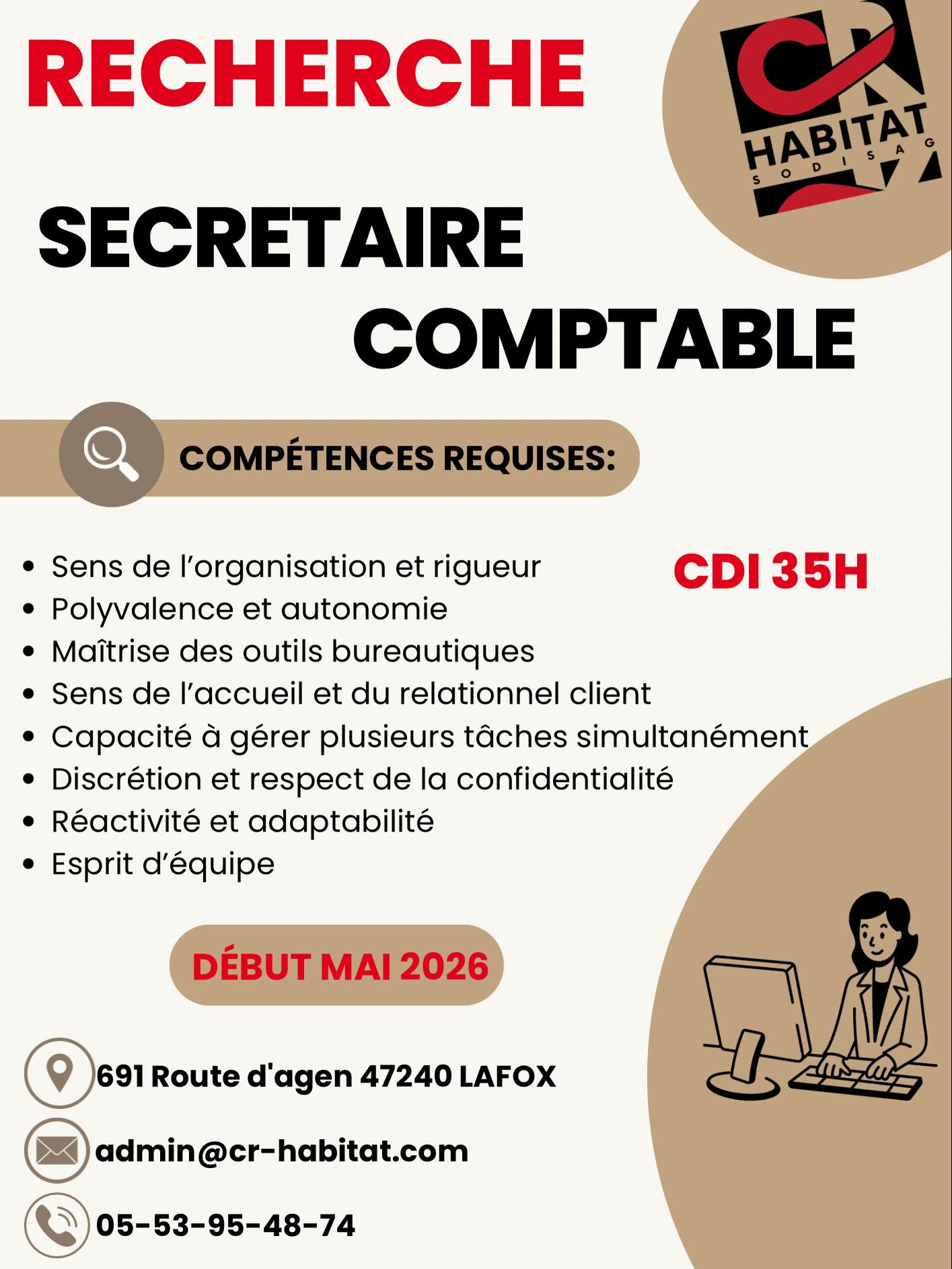 Nous recrutons pour le poste de Secrétaire Comptable ! ✨
Notre entreprise spécialisée dans le chauffage recherche un poste clé au sein de notre structure : Secrétaire Comptable.
📌 Poste polyvalent comprenant :
✔ Accueil physique et téléphonique
✔ Gestion administrative et organisation du planning des chantiers
✔ Gestion commerciale (devis, factures, commandes)
✔ Comptabilité (saisie bancaire, règlements)......
👉 Poste central dans le bon fonctionnement de l’entreprise, demandant organisation, rigueur et excellent relationnel.
📍 Basé au magasin 691 route d’agen 47240 Lafox
⏰9h-12h / 14h-18h du lundi au vendredi
📞 Pour plus d’informations, contactez-nous en message privé ou par téléphone.
🔁 Merci de partager un maximum pour nous aider à gagner en visibilité !