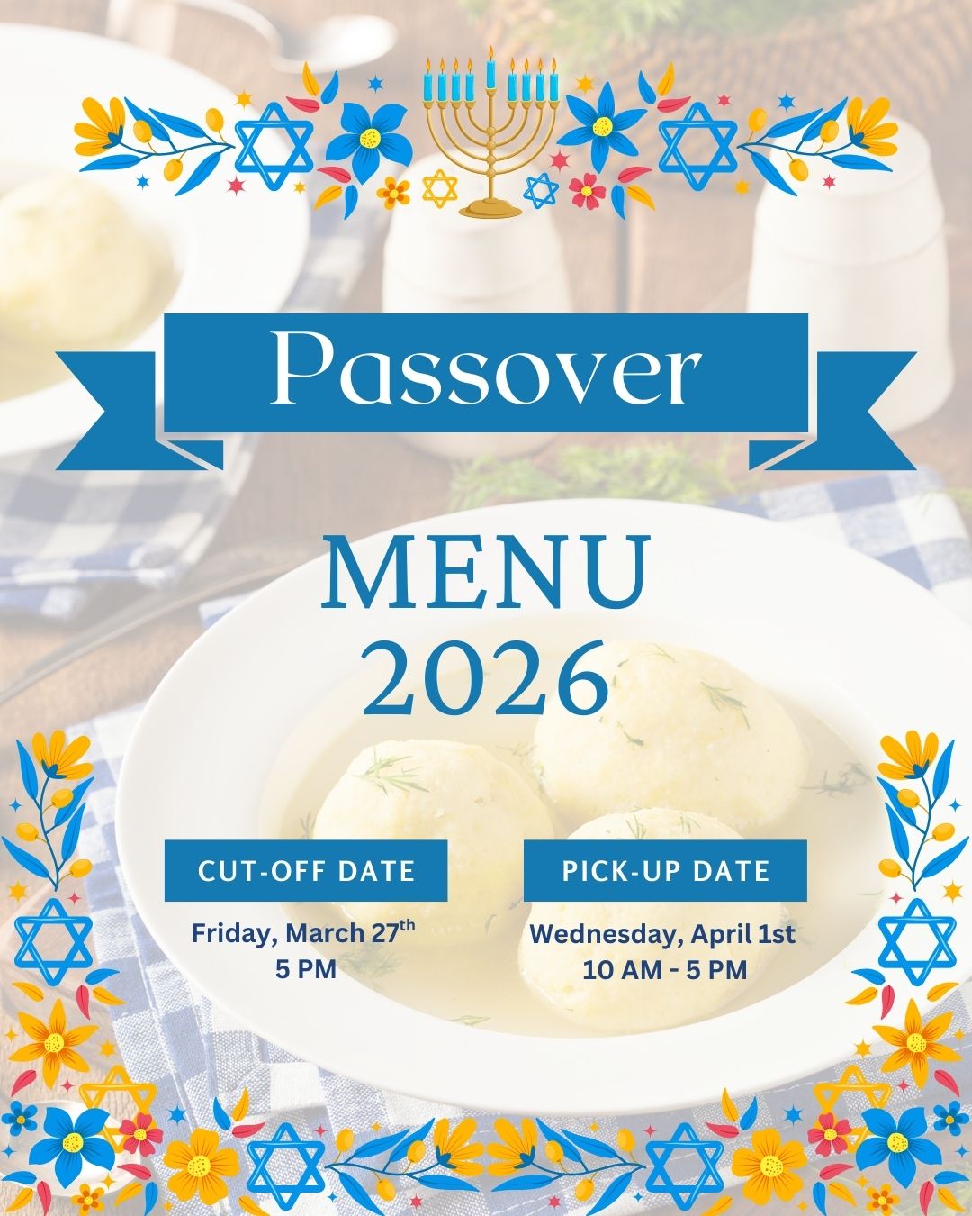 Get ready for Passover, order your holiday favorites today!
Order online (Evanston, Lake Forest, or Glenview stores only), call, or stop in to place your order. We have everything you need for a meaningful and delicious holiday gathering.
From traditional Passover classics to fresh sides, sweet desserts, and gourmet gifts, we’re here to help make your celebration special and stress-free.
Scroll to the side to view our full Passover menu!
Evanston, Glenview, Glencoe, Lake Forest
#PassoverMenu #Passover2026 #HolidayFavorites #Foodstuffs