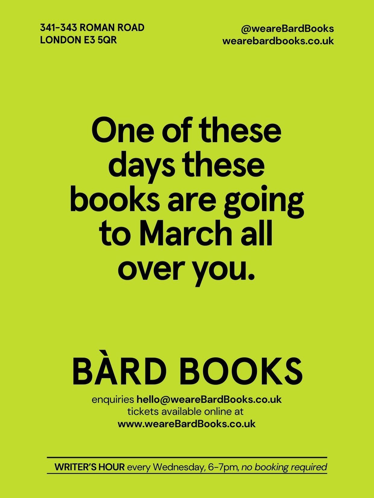 The year started off slow. But steady. A bit wet. But the sun is now shining and March is BUSY!
Those of you who subscribe to our weekly newsletter (general shop musings) may have booked tickets already. Those who don’t then id encourage you to hurry up and tickets are going fast!!
The list:
- Testing Ground open mic poetry f/t @laurieeavespoet
- Singles Book Club with @roxy.dunn
- the Bàrd’s Loosely Bookish Pub Quiz
- Behind the Scenes with the @bluepencilagency
- Meet the Bàrds… including Stu Hennigan, @celestialpeach_uk @xiaolu_impressions @lafonlolafiction @sarvathasin Ashani Lewis and @nussaibahyounis
- @jhalakprize longlist announcement and readings
- Laughlines open mic comedy
And 2 x book clubs!!
Scroll for more info!