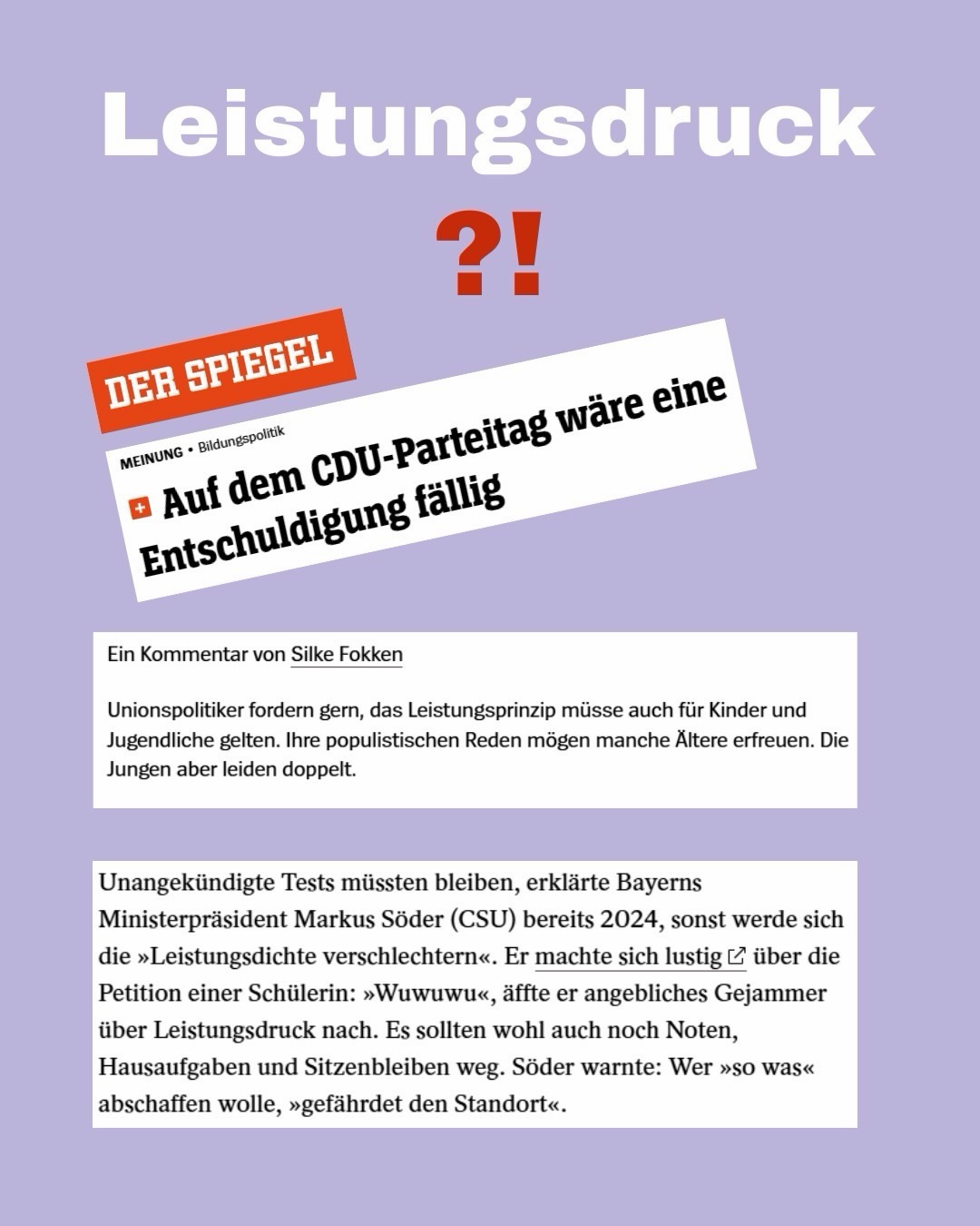 🚨 Druck macht keine starken Kinder. Druck macht kranke Kinder.
Wer heute noch glaubt, Angst sei ein Leistungsbooster, hat die Wissenschaft der letzten 20 Jahre verschlafen.
🧠 Chronischer Stress blockiert Gedächtnis.
📉 Blockiert Konzentration.
⚠️ Blockiert Problemlösen.
Ein Kind im Alarmmodus lernt nicht besser.
Es funktioniert. Kurzfristig.
❌ Unangekündigte Hausaufgabenüberprüfungen sind kein Qualitätsmerkmal.
Sie sind ein Relikt aus einer Zeit, in der man Angst mit Disziplin verwechselt hat.
✅ Darum war meine Abschaffung unangekündigter HÜs richtig.
Konsequent. Evidenzbasiert. Zukunftsorientiert.
Der von mir und der SPD begonnene Weg muss fortgesetzt werden. Ohne Rückwärtsgang. Ohne Einknicken.
Selbst Der Spiegel zeigt: Mehr Druck ist kein Fortschritt – er schadet Kindern und ignoriert moderne Lernforschung.
Und während die CDU zurück in die Pädagogik der Angst will, Markus Söder täglich populistisch auf dem Rücken von Kindern agiert gehen wir in RLP die Probleme an und orientieren uns an Wissenschaft.
Vielleicht sollte Söder weniger poltern und die CDU RLP mehr auf Kinder, Eltern und Lehrer hören statt dem Populismus auf dem Rücken der Kinder zu frönen und so noch mehr Unsicherheiten verbreitet.
📍 Ein Blick zu uns nach Rheinland-Pfalz zeigt:
Man kann Leistung fördern, ohne Kinder unter Dauerstress zu setzen.
💬 Druck erzeugt Gehorsam.
🌱 Vertrauen erzeugt Kompetenz.
🔥 Sicherheit erzeugt echte Stärke.
Wir entscheiden, welche Schule wir wollen. Und werden damit Leistung und Gesundheit fördern, die aus Neugier und Potenzialen in Kompetenzen erwachsen.
👉 Wenn du auch findest, dass Kinder Motivation statt Angst verdienen:
❤️ Like diesen Beitrag
🔁 Teile ihn in deiner Story
💬 Schreib in die Kommentare: „Vertrauen statt Druck“
Machen wir Kinder stark. Nicht härter.
#MachenWirKinderStark
#BildungStattDruck
#LeistungDurchVertrauen
#SchuleNeuDenken
#sventeuber