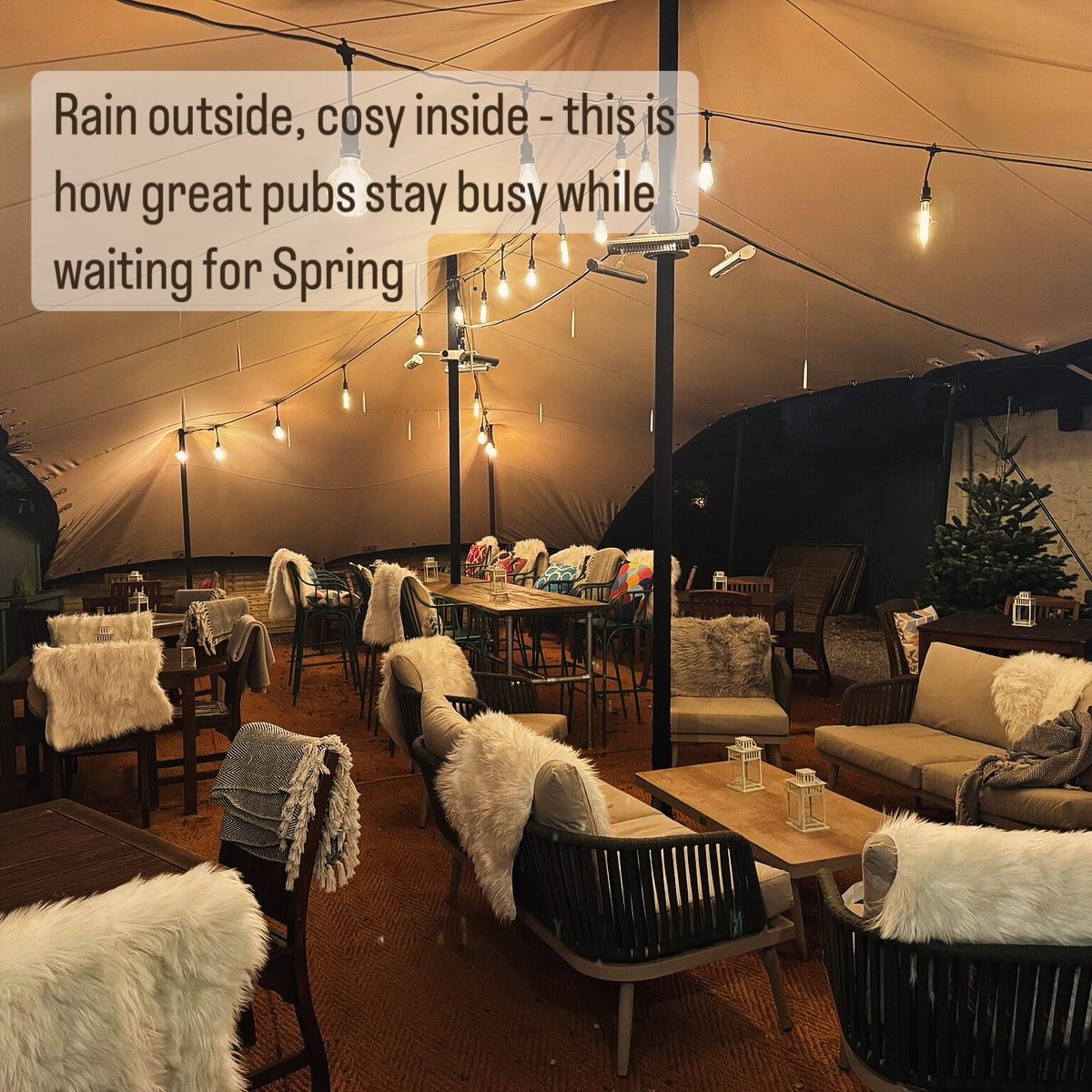 While the rain lingers and we count down to brighter days, we love seeing how our customers keep their outdoor spaces warm, welcoming and full of atmosphere.
This pub installation combines dining and lounge furniture at varied heights to create visual interest and flexibility for different groups.
Thoughtful accessories - cushions, blankets and sheepskin rugs - add comfort and cosiness, ensuring the space remains inviting whatever the weather.
Featuring our Blewbury hardwood dining sets, Scaffold tables paired with Toulouse vintage effect bar chairs for the central social table, and our new Bude rope sofa set. The result? A space that feels relaxed, fun and ready for guests all year round.
#pubdesign #pubgarden #hospitalitydesign #stretchtent #alfresco #outdoorhospitality #cosyspaces #terracedesign #commercialfurniture #contractfurniture #hardwoodfurniture #ropefurniture