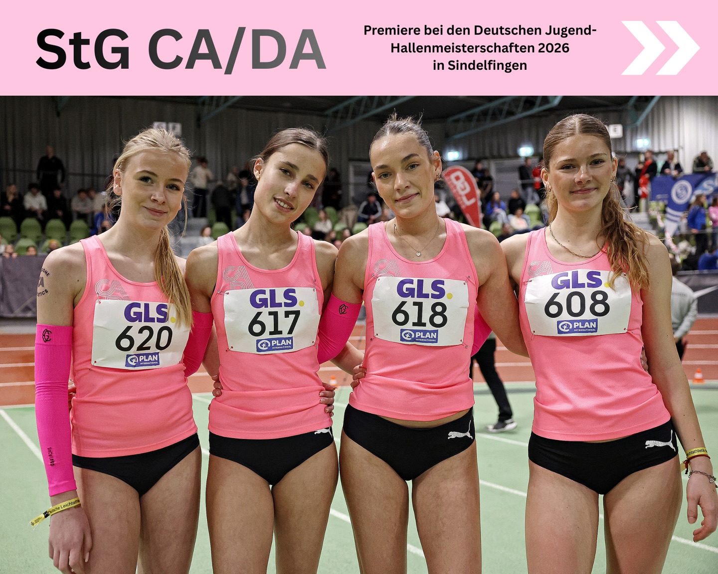 Premiere! 🥳
Unsere StG CA/DA nimmt zum ersten Mal an den Deutschen U20-Hallenmeisterschaften teil! 🙌
Den Mädels ist es mit zwei Athletinnen aus dem ersten Jahr der U18 gelungen, mit einer Zeit von 1:46,47 Minuten den 27. Platz zu erreichen (siehe Bilder 1 und 2). Die Jungs erreichten mit einer Zeit von 1:30,86 Minuten den 15. Platz (Bilder 3 bis 6).
Aber wie findet ihr eigentlich unser pinkes Trikot? 💞🦩
Stimmt unten ab ⬇️
#teamCA #teamDA
Fotos: Dirk Gantenberg
#u20championships #nationals #premiere