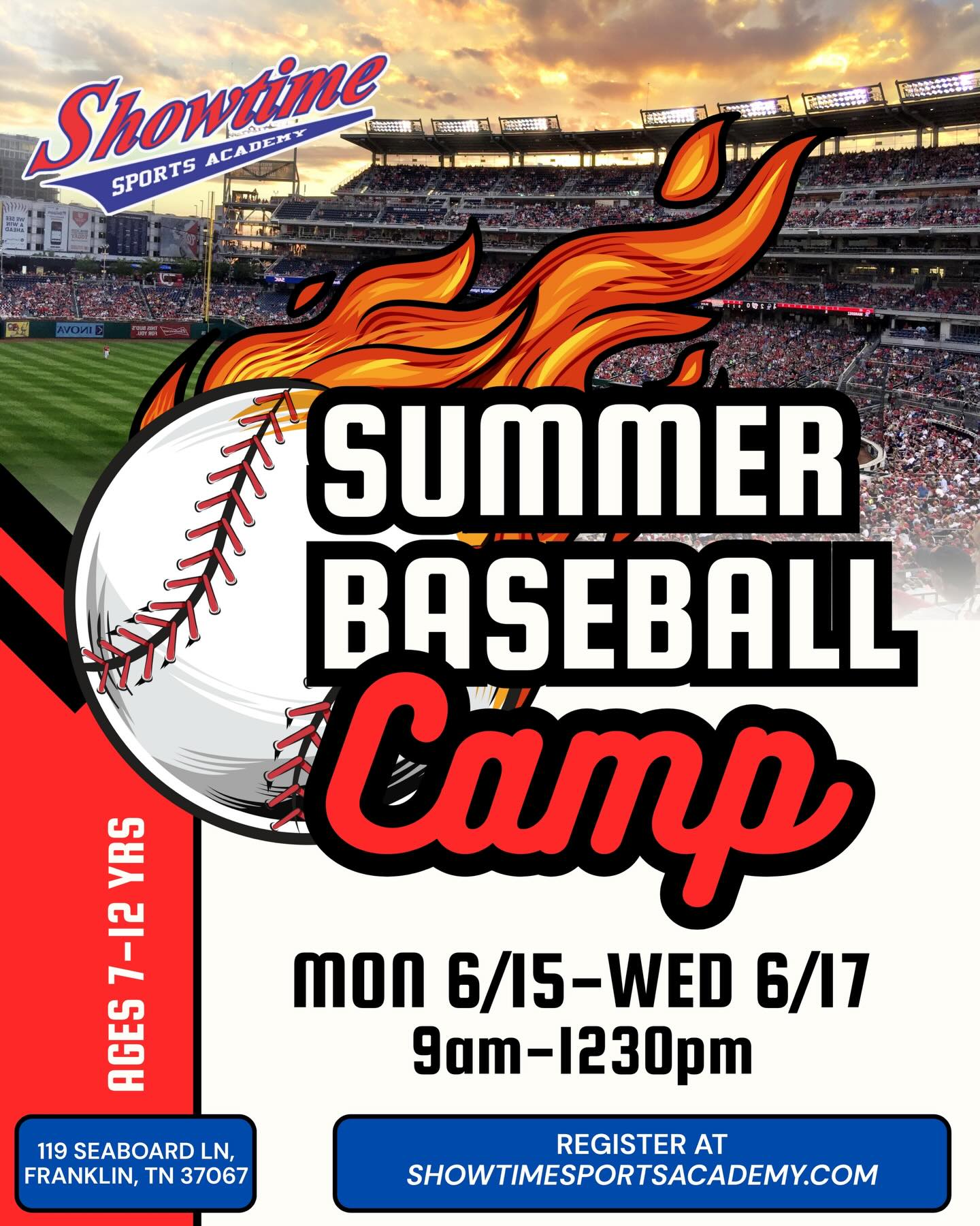 Showtime Summer Camp Lineup #4 - Coming in June Showtime will host our annual Summer Baseball Camp for ages 7-12 years old… Our 3 day camp will cover it all with a professional coaching staff teaching drills, mechanics, and nuances of this great game! Register today!
