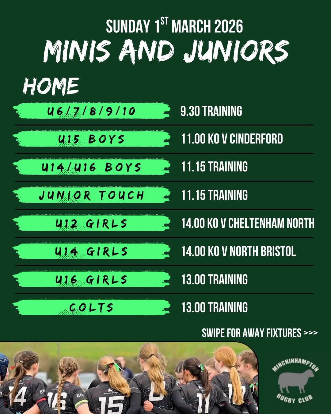 Plenty of action for our Minis and Juniors tomorrow!
🏉 At Hollybush, our U15 Boys welcome @cinderfordrugbyclub and we have not one, but two Cotswold Lionesses matches, with the U12s hosting @cheltnorthrfc and the U14s playing @northbristolrugby_girls.
🏉 Away from home, both our U11s and U12s have an exciting day ahead in the Defender Cup, and the U13 Boys travel to @crickladerugbyfootball, where the post-match food holds almost as much promise as the rugby! 🍕🍟😋
Good luck to all our teams!
#rugby #minchrfc #cotswoldlionesses #minchinhampton #grfu