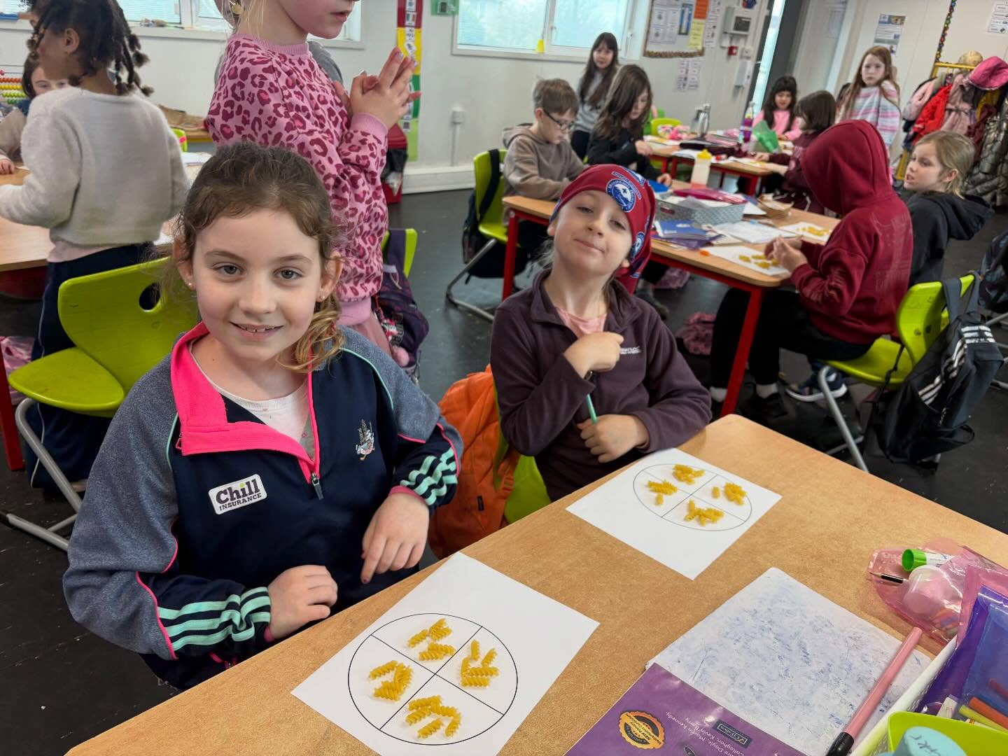 This week, 1st & 2nd Class has been learning about fractions — exploring how to divide amounts into halves and quarters using hands-on materials 🟡➗
The children used pasta to share quantities into equal parts, helping them see that fractions are about fair sharing and equal groups. It was lovely to see their teamwork, problem-solving, and mathematical thinking in action 👏
Learning is always more fun when we can touch, move, and explore!
#PrimaryMaths #HandsOnLearning #Fractions #FirstClass #secondclass