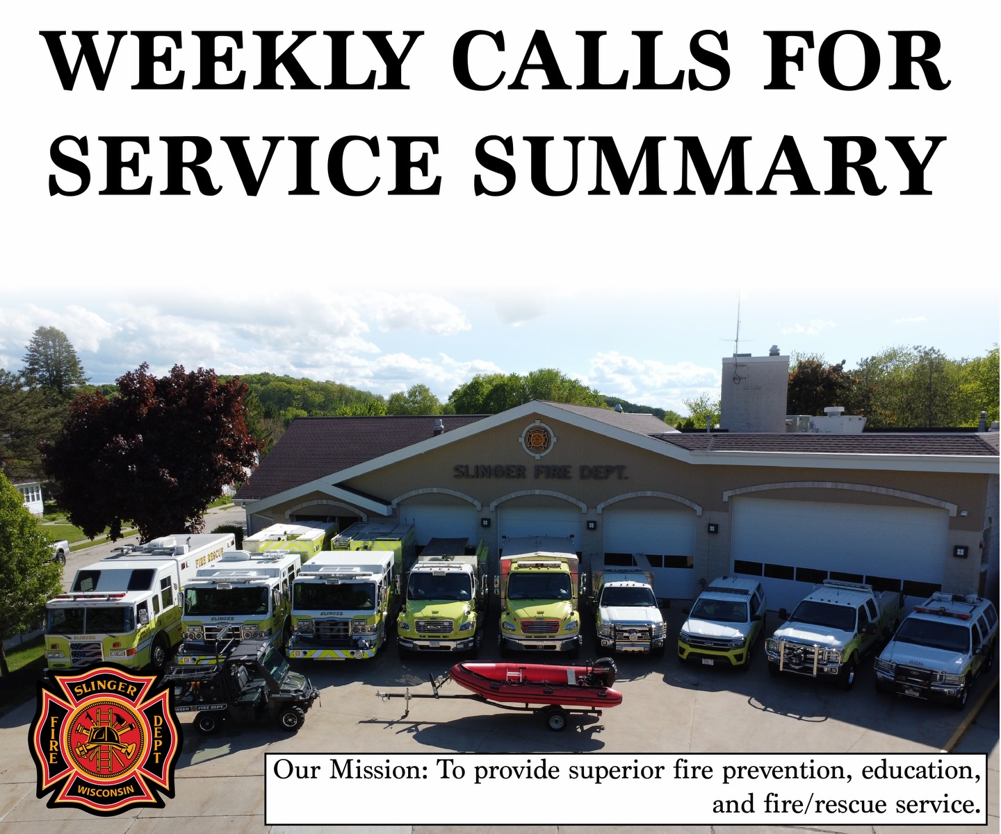 Weekly Call Summary: February 15-21, 2026
📍 02/15 @ 1:22 p.m. - I-41 SB at E Commerce Blvd, for a possible injury crash. Crews were canceled en-route on law enforcement arrival.
📍 02/18 @ 2:42 p.m. - 4900 Blk. Birchwood Dr, for a residential fire alarm. On arrival it was determined to be false.
📍 02/18 @ 7:49 p.m. - 200 Blk. E Washington St, for a commercial fire alarm.
📍 02/19 @ 5:54 p.m. - STH 60 and Slinger Rd along with Lifestar EMS, for an injury crash. Crews assisted with debris and fluid containment.
📍 02/21 @ 10:17 p.m. - 4700 Blk. Highland Park Dr, to assist Lifestar EMS on a rescue call. SFD responded with an Engine Company and assisted with patient movement.