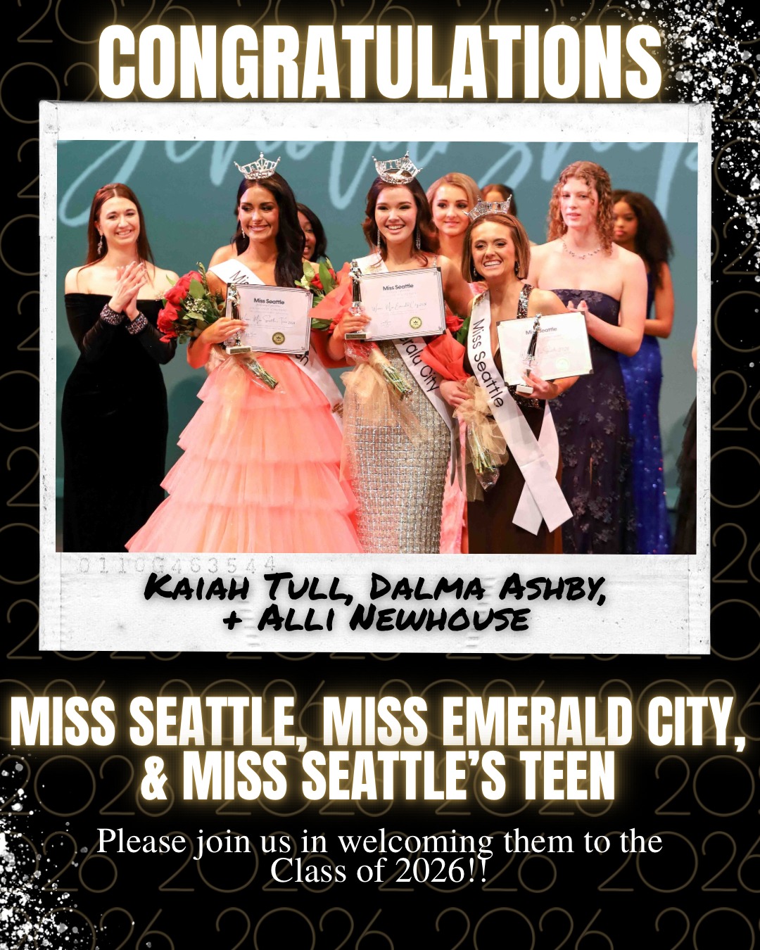 Please welcome Team Seattle 2026! Congratulations to @missseattlewa Alli Newhouse, @missemeraldcitywa Dalma Ashby and @missseattlesteenwa Kaiah Tull! They were crowned March 1st at Shorecrest Performing Arts Center. #missseattle #missemeraldcity #misswashington #missamerica