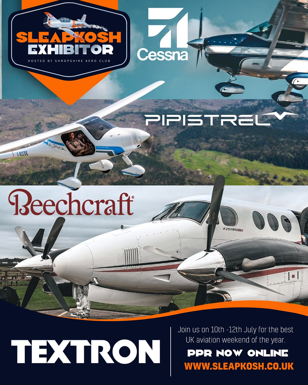 We’re pleased to announce the #SleapKosh exhibition and trade show is back better than ever for SleapKosh26! The UKs biggest fly-in airshow returns with your favourite GA brands, dealers and companies.
We’ll announce our full exhibitor list soon, but first up we’re delighted to have the Textron group back with us, with @cessna , @beechcraft , @pipistrelaircraft & @helixbell show casing several brand new aircraft and helicopters on their corporate stand. Visit our website for more information and to book your aircraft in! #SleapKosh #FlyAtSleap #flycessna #flybeachcraft