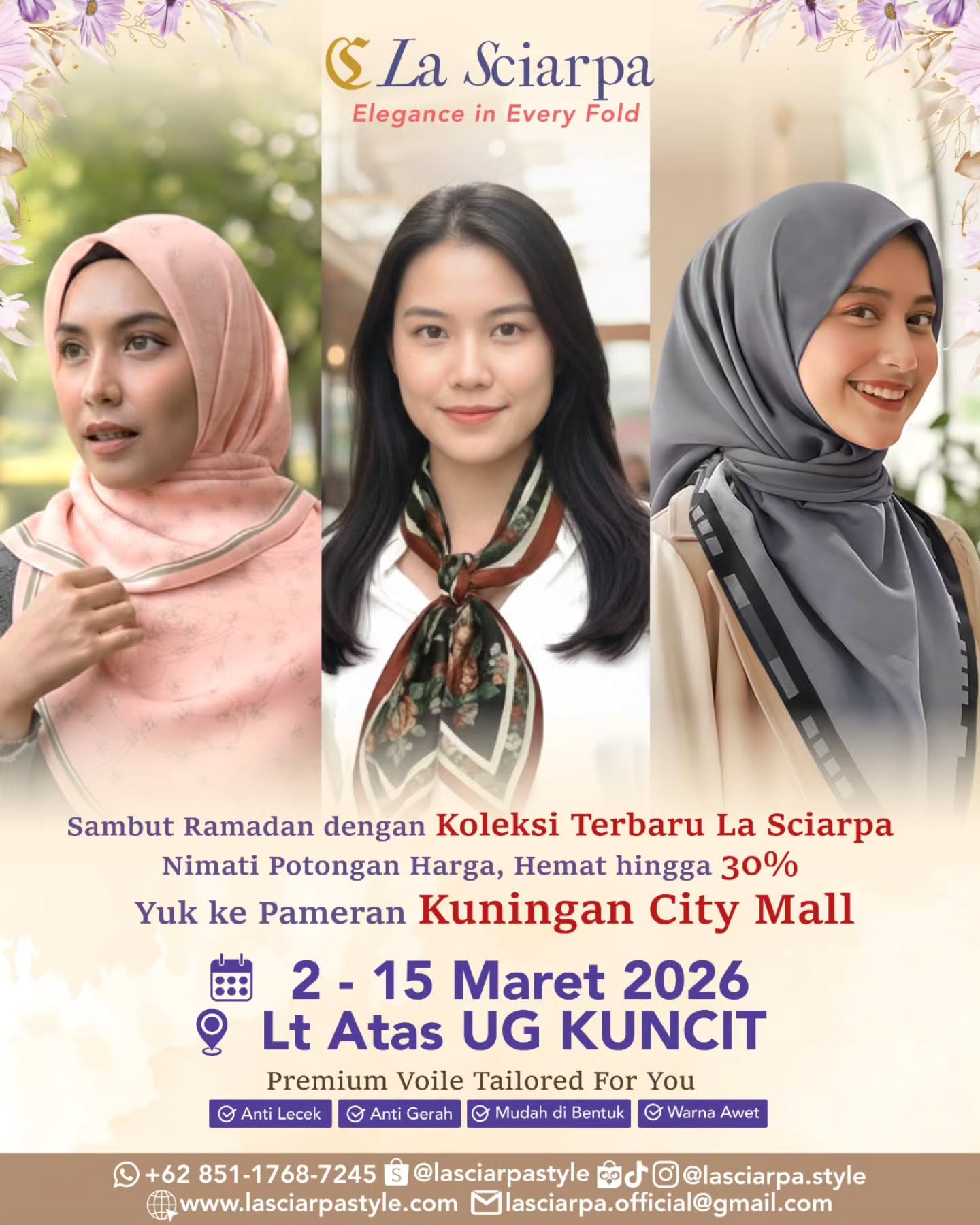 Sambut Ramadan dengan Koleksi Terbaru La Sciarpa!
La Sciarpa bagi-bagi diskon besar-besaran up to 30% loh! Khusus buat kamu yang mampir ke booth kita di Pameran Kuningan City Mall dari tanggal 2 sampai 15 Februari 2026.
Sapa kita di booth dan dapatkan koleksi hijab yang:
✅ Bahannya adem & nyaman.
✅ Desainnya nggak pasaran.
✅ Warnanya cakep-cakep banget buat lebaran.
Jangan cuma liat-liat, yuk langsung borong sebelum sold out!
#HijabTutorial #SpillHijab #KuninganCity #RamadanVibes