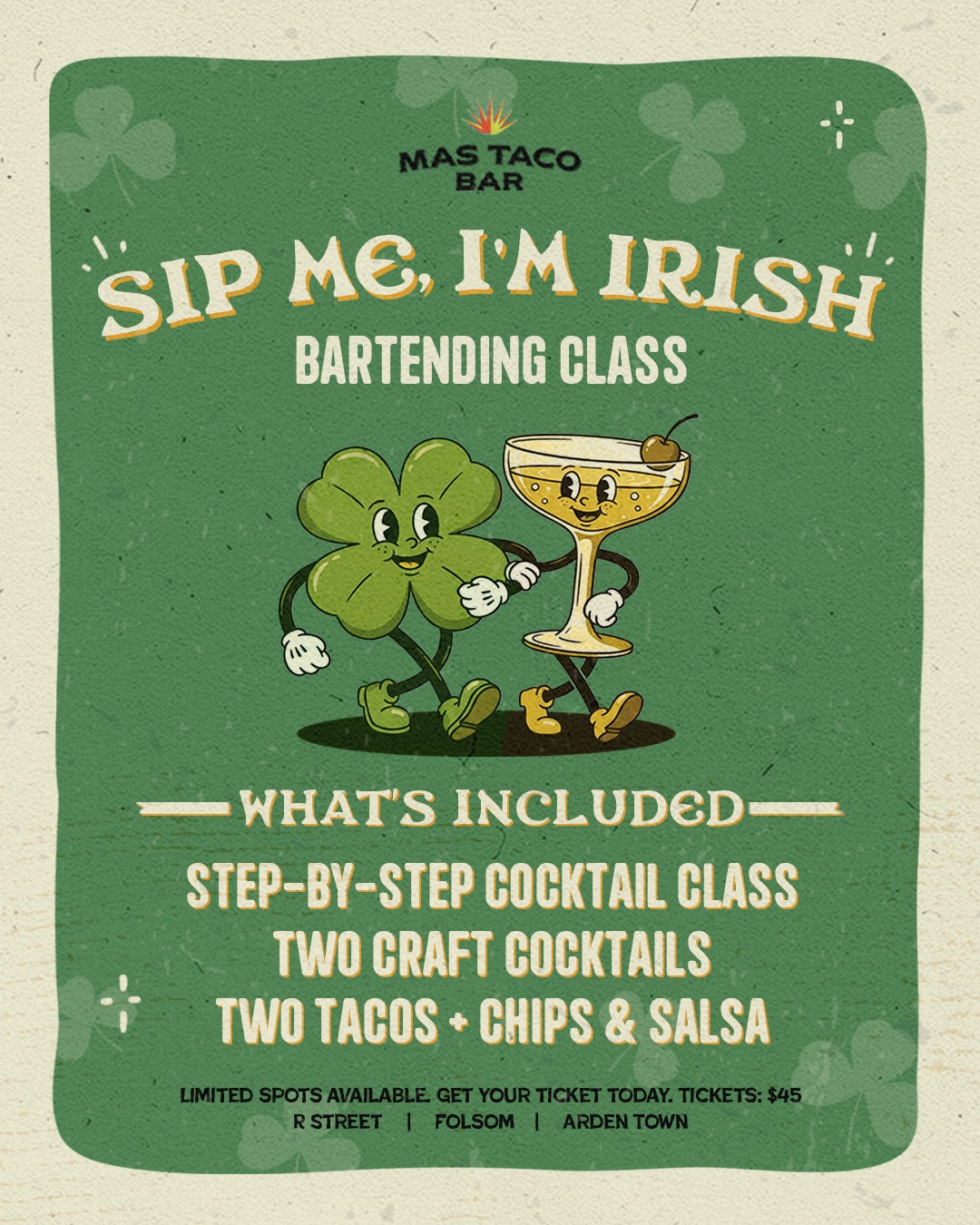 sip me, i’m irish 🍀shake, stir, and shamrock your way through our bartending class. two cra....