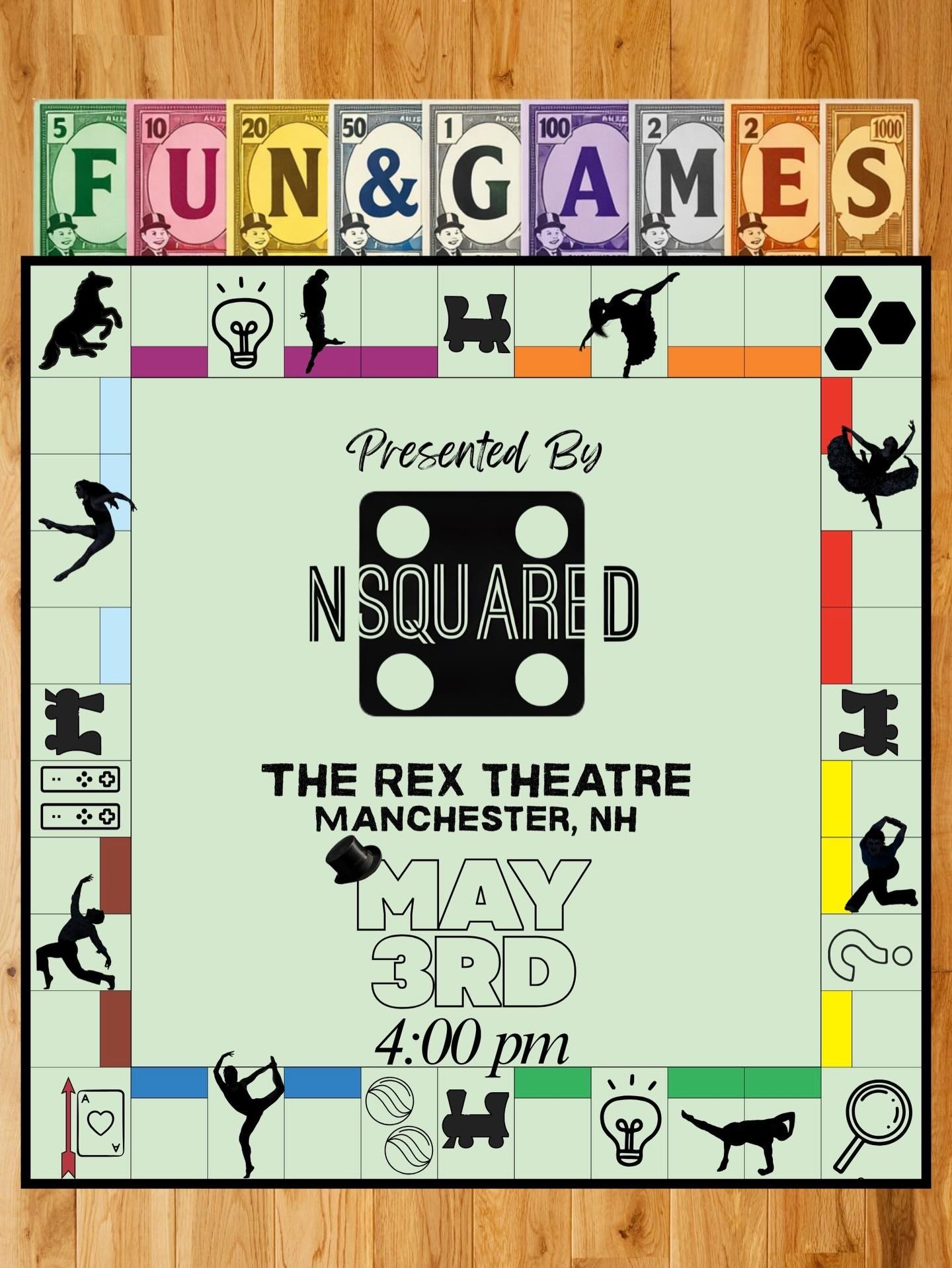 Let the games begin! 🎲🎱♦️♣️🎾🎳♟️🎮
Mark your calendar for NSquared’s Spring MainStage: “Fun & Games.” Join us Sunday, May 3 at 4PM at the Rex Theater for an afternoon of performances where the only rule is to have fun!🤩 😉
Bring your friends and come play along! Tickets are officially ON SALE! 🎟️ link in bio 🔗