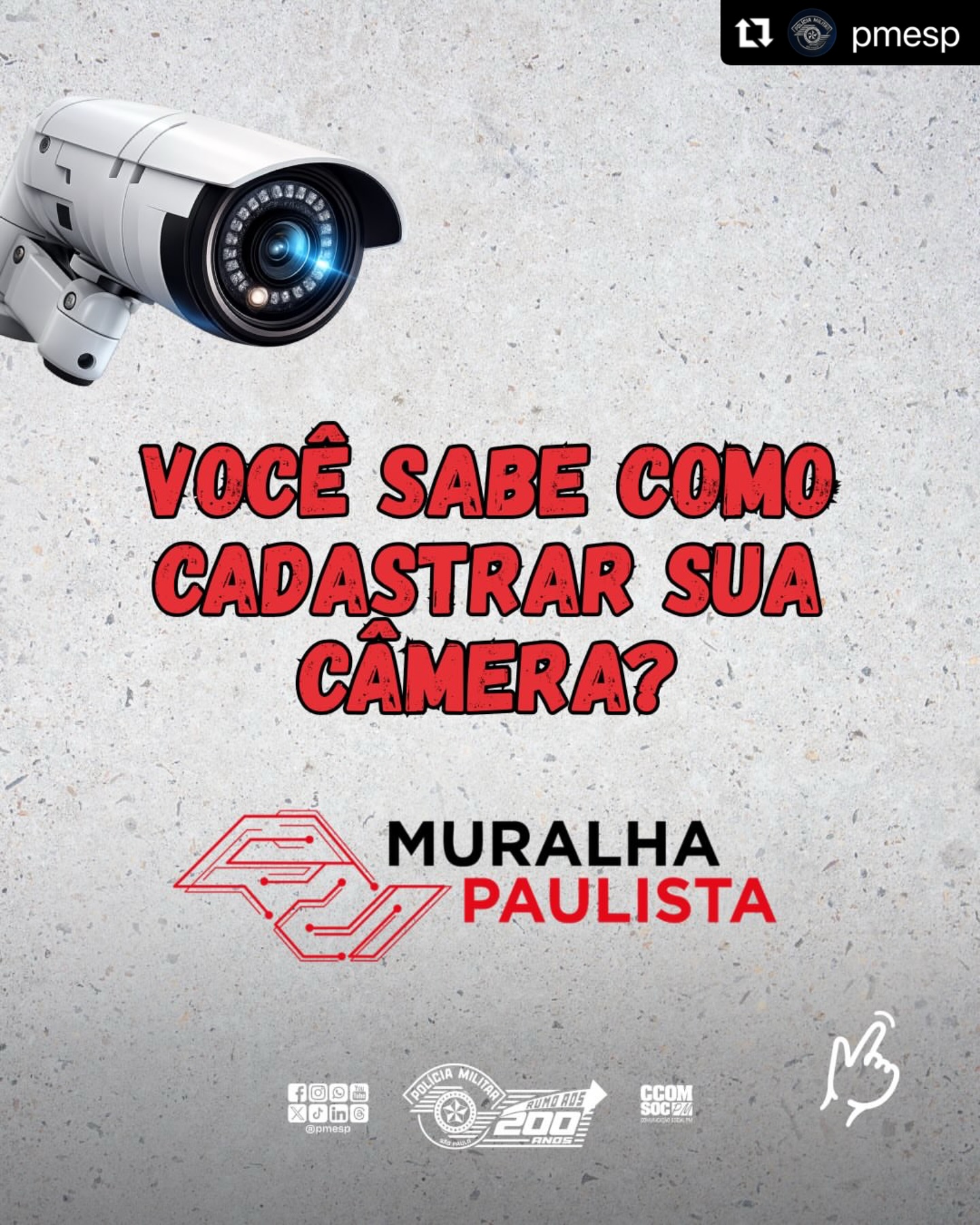 #Repost @pmesp with @use.repost
・・・
📍SEGURANÇA INTEGRADA: VEJA COMO
CADASTRAR SUA CÂMERA NO MURALHA PAULISTA
Morador de São Paulo e Região, você sabia que a sua segurança e a do seu bairro podem ganhar um reforço tecnológico gratuito?
O Muralha Paulista é o sistema de inteligência da Polícia Militar de São Paulo que integra câmeras particulares (residenciais e comerciais) diretamente ao monitoramento do COPOM. Com essa parceria, conseguimos identificar veículos envolvidos em crimes e emitir alertas em tempo real para as viaturas da nossa região.
Arraste para o lado para conferir o passo a passo detalhado de como realizar o seu cadastro oficial pelo portal do
Governo de SP.
O que você vai encontrar neste guia:
✅ Como acessar o portal via Gov.br;
✅ Como localizar sua residência no mapa do sistema;
✅ Como fornecer os dados técnicos (IP/RTSP) de
forma segura;
✅ O papel da inteligência policial em São Paulo.
#pmesp #muralhapaulista #segurancapublica #ssp