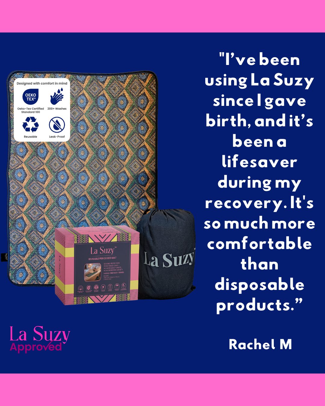 Every woman deserves a stress-free period.
Created for your convenience, comfort and peace of mind, our La Suzy Period Mat lets you focus on rest, not worry – cycle after cycle.
⭐️ ⭐️ ⭐️
#LaSuzy #Periods #PeriodCare #PeriodAwareness #MenstrualHealth