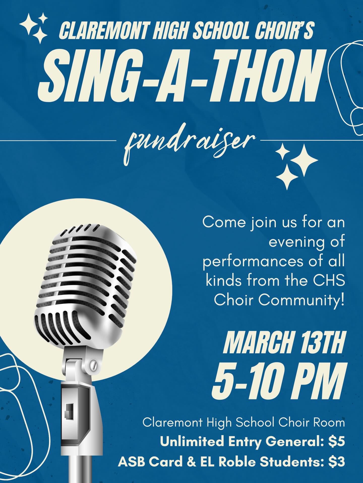 join us for a night of fun performances from the CHS community on march 13th from 5-10 pm! hope to see u there 🎶🎤