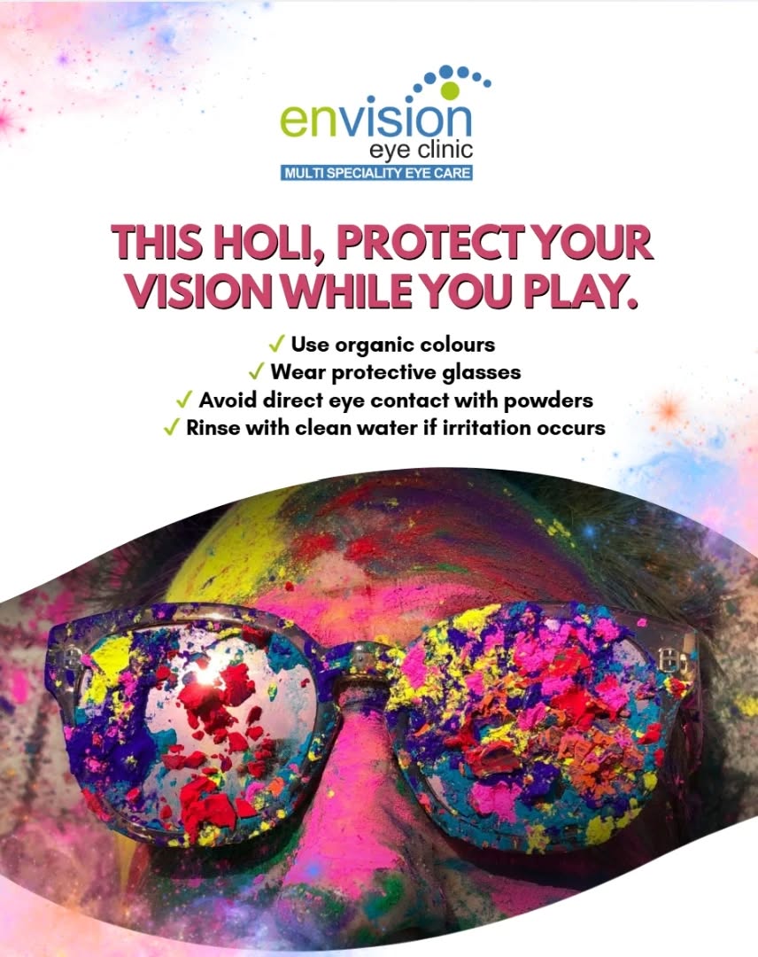 Protect your vision this Holi! ๐ฅณ๐
Synthetic colors can cause redness or chemical burns, so stick to organic powders and wear protective glasses. If irritation occurs, rinse thoroughly with clean water.
Stay colorful, stay safe!
#Holi2026 #HealthyEyes #FestivalSafety #EnvisionEyeClinic #AundhEyeCare