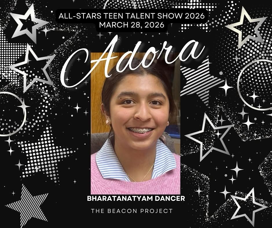 The spotlight is set, and Adora is ready to shine! ✨
Thank you for bringing your talent to the ALL-STARS TEEN TALENT SHOW 2026!
Catch Adora’s performance at ALL-STARS TEEN TALENT SHOW, benefiting The Beacon Project.
🎟️ Get your tickets at thebeaconproject.org, cheer on incredible teen talent, bid on exclusive auction items, win exciting raffle prizes, and help us fight hunger, hardship, and homelessness among local teens.
March 28th, don’t miss it!
#teenssupportingteens