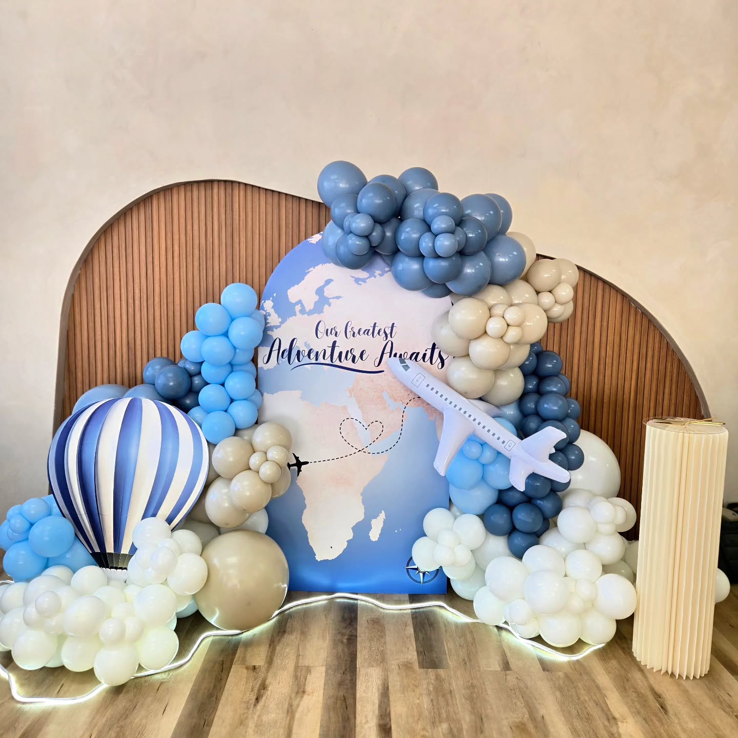 ☁️💙 The Adventure Of a Lifetime ☁️💙
Our $500 backdrop package - upgraded!
Add-on include:
💙 3ft custom hotair balloon cutout
💙 Plinth
💙 Airplane Prop
💙 Light strip
💙 Additional balloons
Inquire today for more details on how we could help you plan your next event! 💙
#glitzetglamor #babyshowertheme #greatestadventure #babyboy