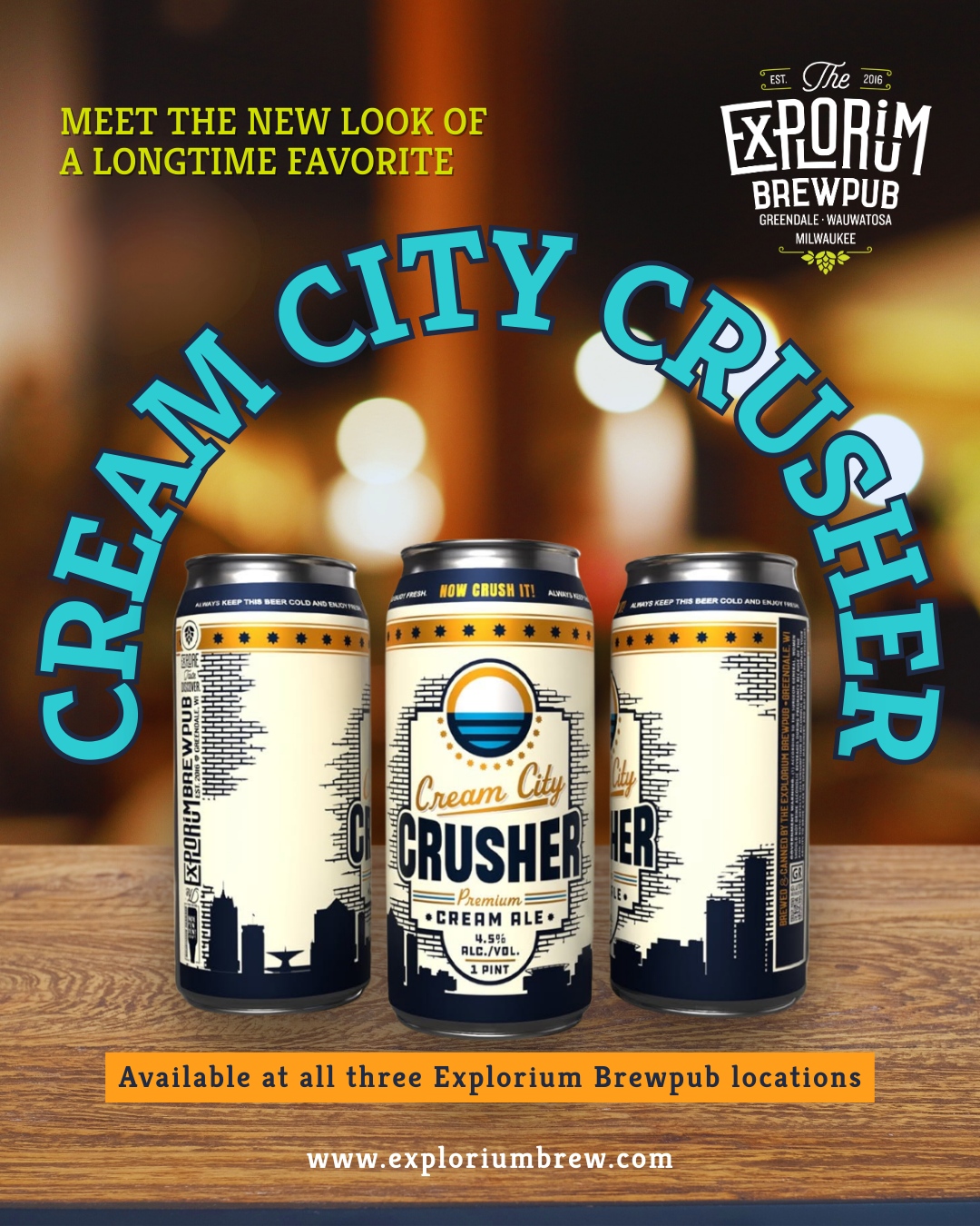 Meet the new look of a longtime favorite 🍺
Cream City Crusher Cream Ale is rocking fresh new branding — but don't worry, the smooth, easy-drinking beer you love hasn't changed a bit. Crisp, clean, and perfectly balanced, it's still the go-to pint for any night out with friends.
Now pouring at all Explorium Brewpub locations and your favorite retail beer seller.
Stop in, check out the new look, order a Cream City Crusher, and tell us what you think after that first sip.
🌐 Click the link in the bio.
#exploriumbrew #exploretastediscover #supportlocal #visitmke #milwaukee #craftbeer #whiskeybar