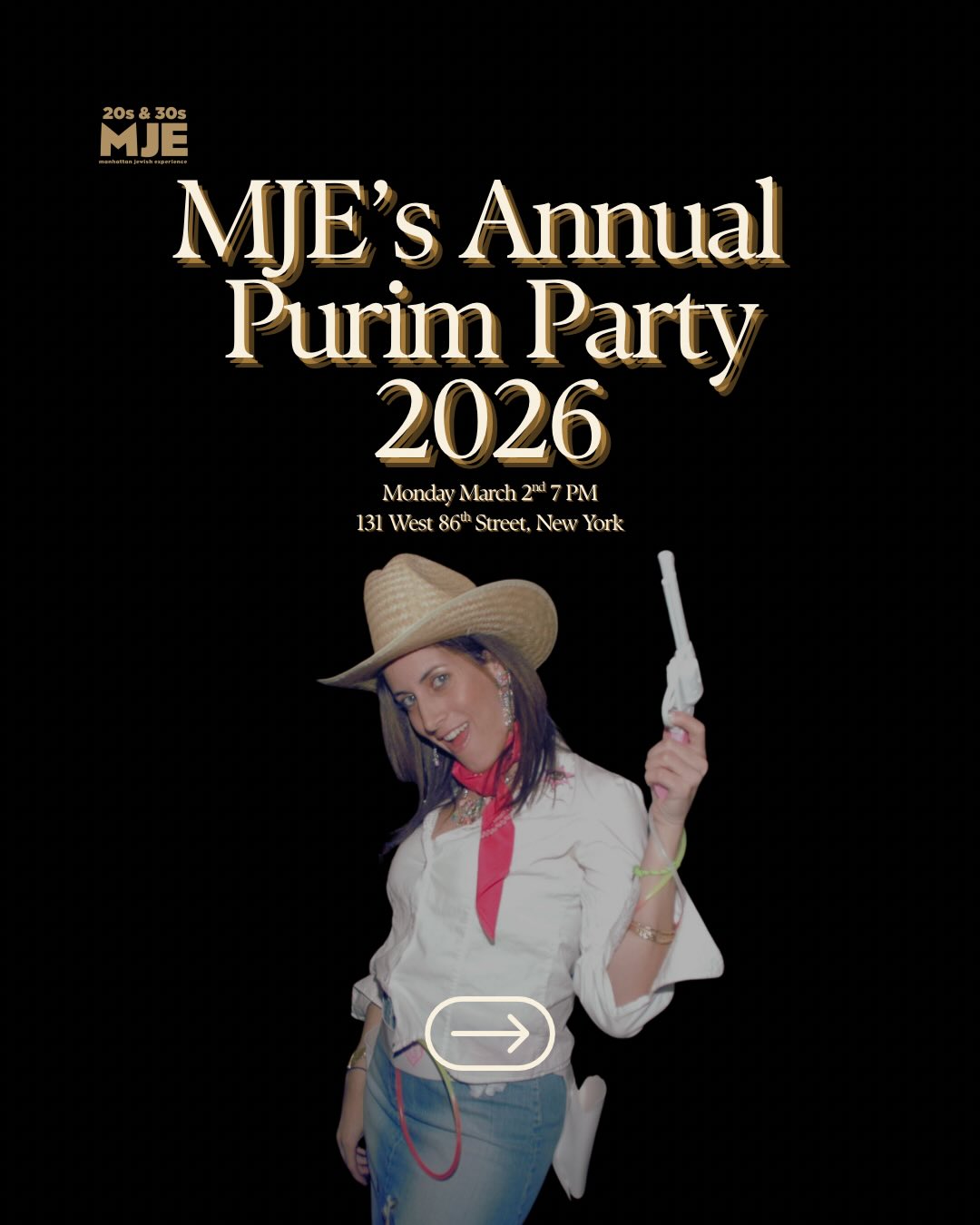 Join us this Purim and MJE! Monday March 2md at 7 PM. Get your tickets in the bio