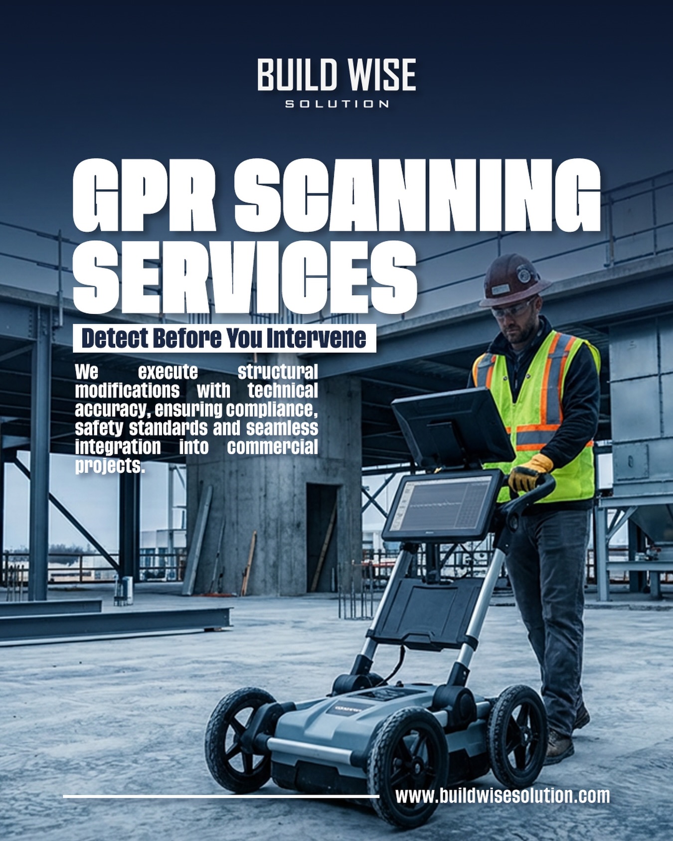 Detect before you intervene.
Our GPR Scanning services locate hidden utilities in concrete so you can cut, core, and modify with precision, safety, and confidence.
#BuildWiseSolution
#GPRScanning
#ConcreteScanning
#ConstructionSafety