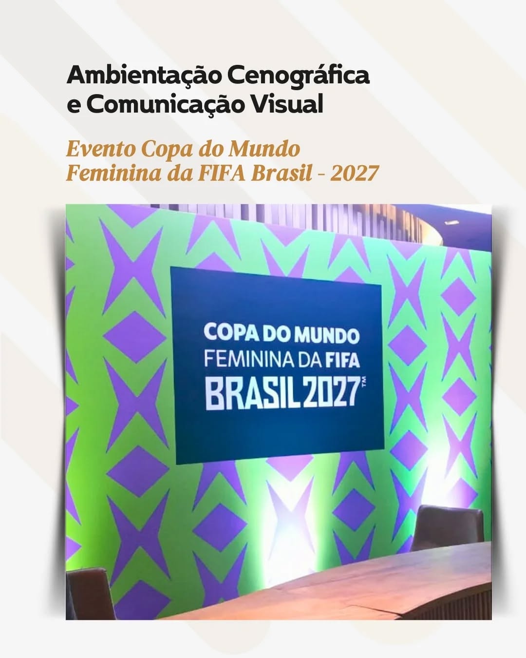 Neste projeto, a Arrematte foi responsável pela ambientação cenográfica e comunicação visual do Evento Oficial de Apresentação da Copa do Mundo Feminina da FIFA 2027, com desenvolvimento e instalação de painéis, backdrops e elementos visuais em grande formato.
A proposta foi estruturar o espaço de forma funcional e visualmente consistente, garantindo leitura clara da identidade do evento, organização dos ambientes e impacto visual adequado ao porte da produção.
Atuamos sempre assegurando padrão técnico, acabamento e integração com a cenografia e iluminação do local.
A Arrematte entrega soluções completas em comunicação visual para eventos corporativos, ativações e experiências de marca.
Entre em contato e saiba como levar esse nível de execução para o seu evento.
#FIFAWWC2027
#CopaDoMundoFeminina
#FIFAWomenWorldCup
#EventosInternacionais
#ComunicaçãoVisual