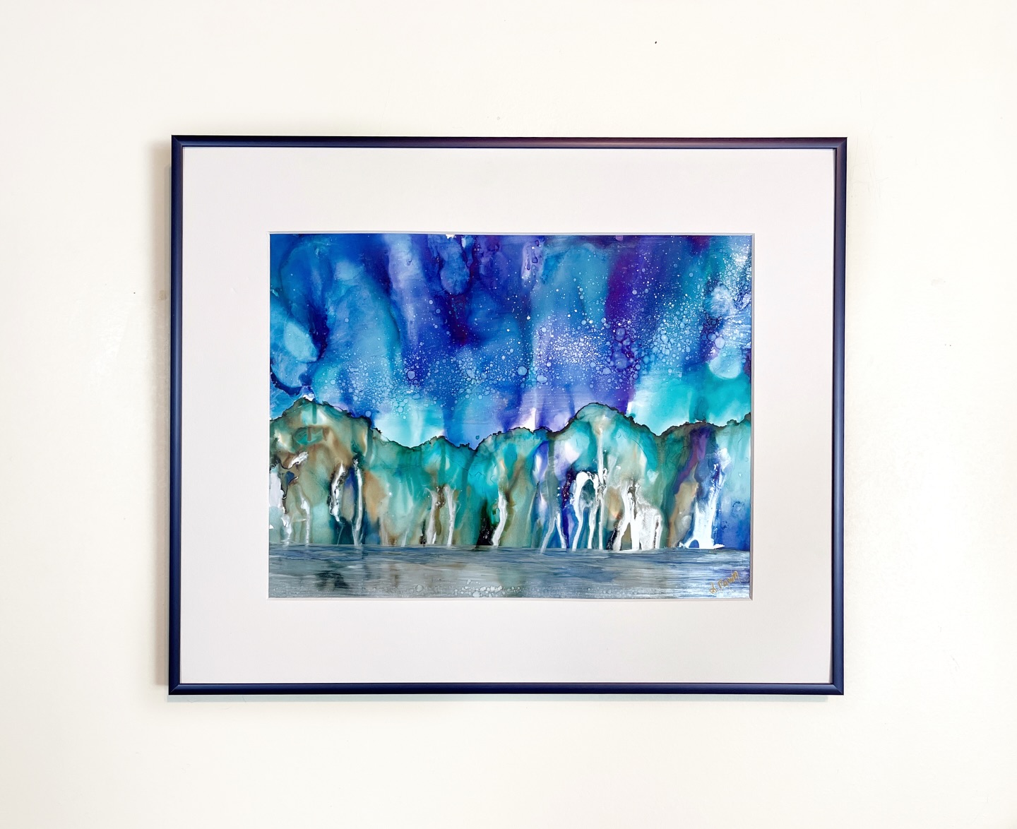 This original Alcohol Ink painting is part of my Dreamscape collection. This group of artwork is about quick creation without worrying about perfection. There isn’t time to be perfect anyway, the medium dries very quickly and is really difficult to control, forcing me to be in the moment, enjoy the process, and play.
The blues, greens, and earth tones in this piece feel very peaceful and grounding to me. It feels like a magical evening in the arctic, with the sky lit up with color.
The sky was created by blowing the wet ink with compressed air. Silver ink was used to create the shimmering water surface. I wear gloves when working with Alcohol Ink as the pigments are highly staining.
Arctic Adventure
Alcohol Ink
12 x 9in
Available for purchase at the link in bio!
#blueart #bluewallart #originalpaintings #supportlocalartist #appalachianart