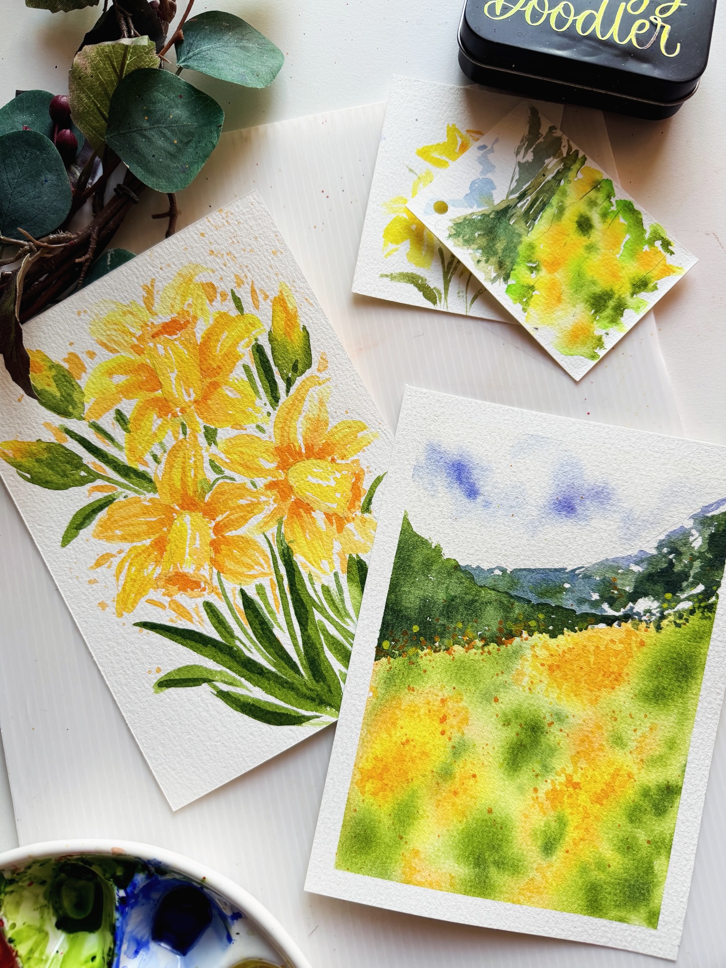 Upcoming watercolor tutorials for the month of March in my patreon membership- The Postcard Club✨ We paint a beautiful flower meadow and the birth month flower for March - Daffodils this month. I chose these vibrant yellow subjects in the hope that it attracts spring vibes. Posting anything here seems weird with everything that is going on in the world right now. But art has been able to uplift us in the darkest of times. Here's to hope ♥️
.
.
.
.
#watercolor #watercolorflorals #looseflorals #abstract #landscapepaintings