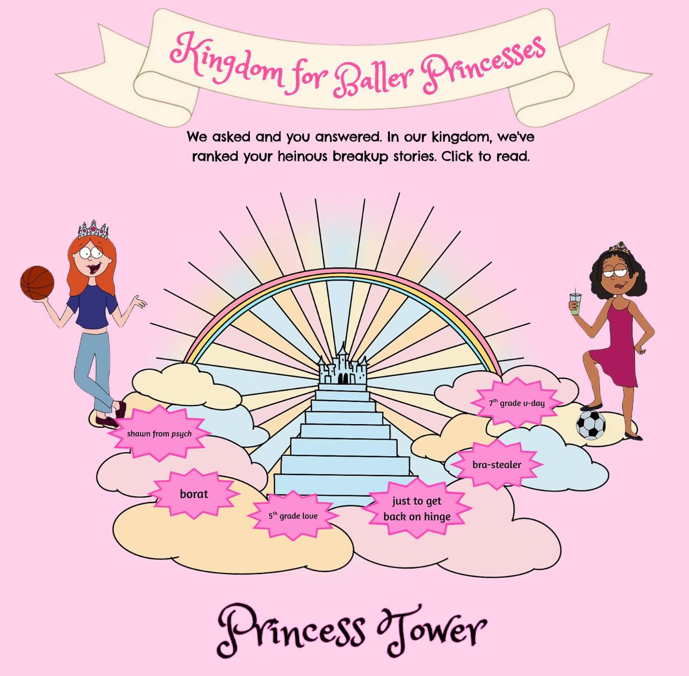 our kingdom for the baller princesses
has come out and we cannot wait to share.
now click the link on our website to read.
we thank you dearly for your awesome stories.
we love you all and wish you all the best
in your romantic and platonic futures.
girl failure is now streaming on youtube.
we wrote this in verse and it (kind of) scans.
💐🖋️🏰📜
#girlfailureshow