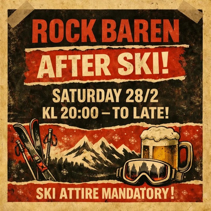 Haka på vår After ski!
Vi ser till att det blir musik, dryck och dans om du ser till att komma i dina finaste skidglasögon
Kom till Rockbaren nu på lördag den 28 februari kl. 20 för att haka på vår After ski