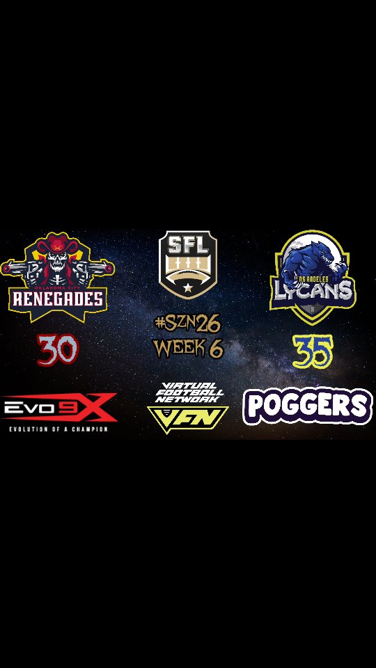 @simulationfl Week 6 Final:
@okc_sfl: 30
@losangeleslycans: 35
We're 3-2 (2-1 West)! We travel to Alaska to face the Anchorage Wolves in another West Division matchup!
#MakeAnImpact #HowlAtTheMoon #LycAngeles #NewMoon #CTN