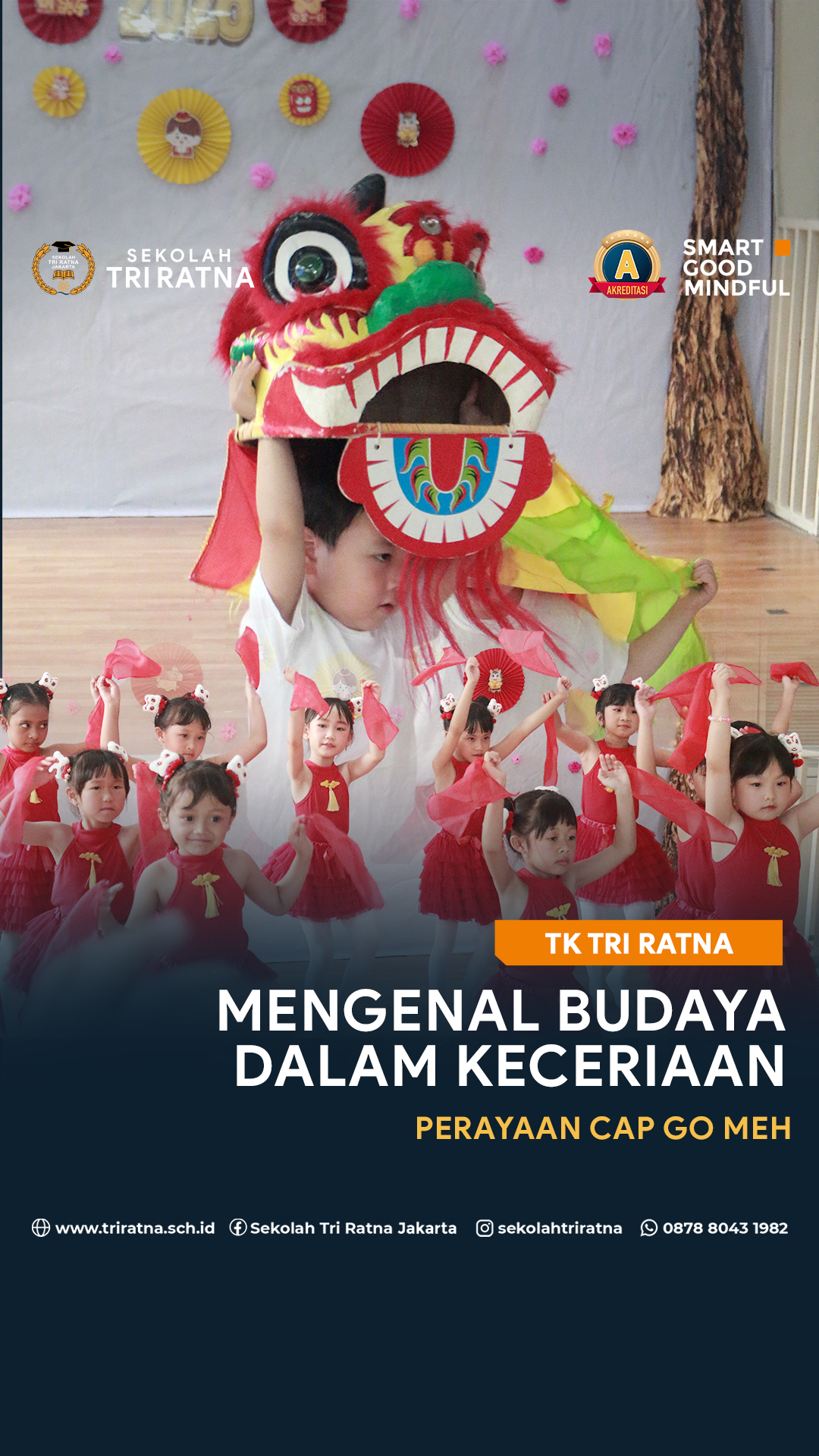 Perayaan Cap Go Meh di TK Tri Ratna @tk.triratna menjadi momen kebersamaan bagi murid dan orang tua. Melalui berbagai kegiatan seru, murid belajar mengenal budaya dengan cara yang menyenangkan. 🪭🧧
Mulai dari bernyanyi, menari, pertunjukan barongsai, hingga berinteraksi bersama orang tua dalam lomba menghias lampion. Suasana perayaan ini menghadirkan pengalaman belajar yang penuh keceriaan. 🏮
Dalam kegiatan ini, murid belajar mengekspresikan diri, berani tampil, bekerja sama, serta mengenal dan menghargai budaya. Setiap momen menjadi bagian dari proses belajar mereka untuk bertumbuh dengan rasa percaya diri.
Kehadiran orang tua membuat suasana semakin hangat. Kebersamaan ini mempererat hubungan keluarga dan sekolah, tetapi juga menjadi bagian dari proses belajar murid yang lebih bermakna.
Bergabunglah bersama kami di Sekolah Tri Ratna!
🔗 psb.triratnaschool.sch.id
☎️ +62 878-8043-1982
SMART • GOOD • MINDFUL
#sekolahjakarta #sekolahbuddhajakarta #sekolahtriratna #sekolahjakartabarat #mindfulschool
